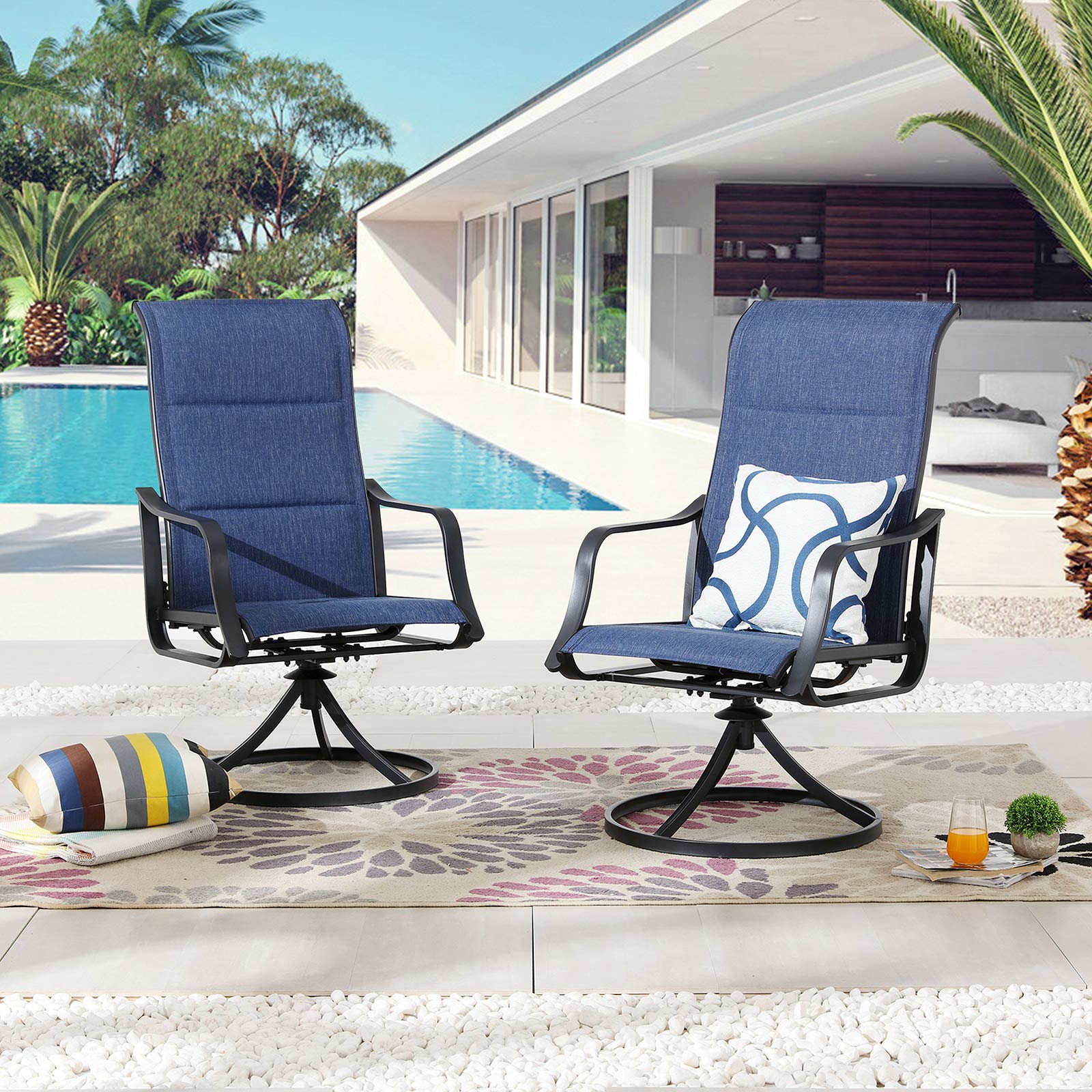 2-Piece Patio Dining Set - Swivel Chairs with Textilene Fabric & Metal Frame - Outdoor Furniture for Bistro, Deck, Poolside (Blue) - Perfect for Backyard Relaxation & Entertaining