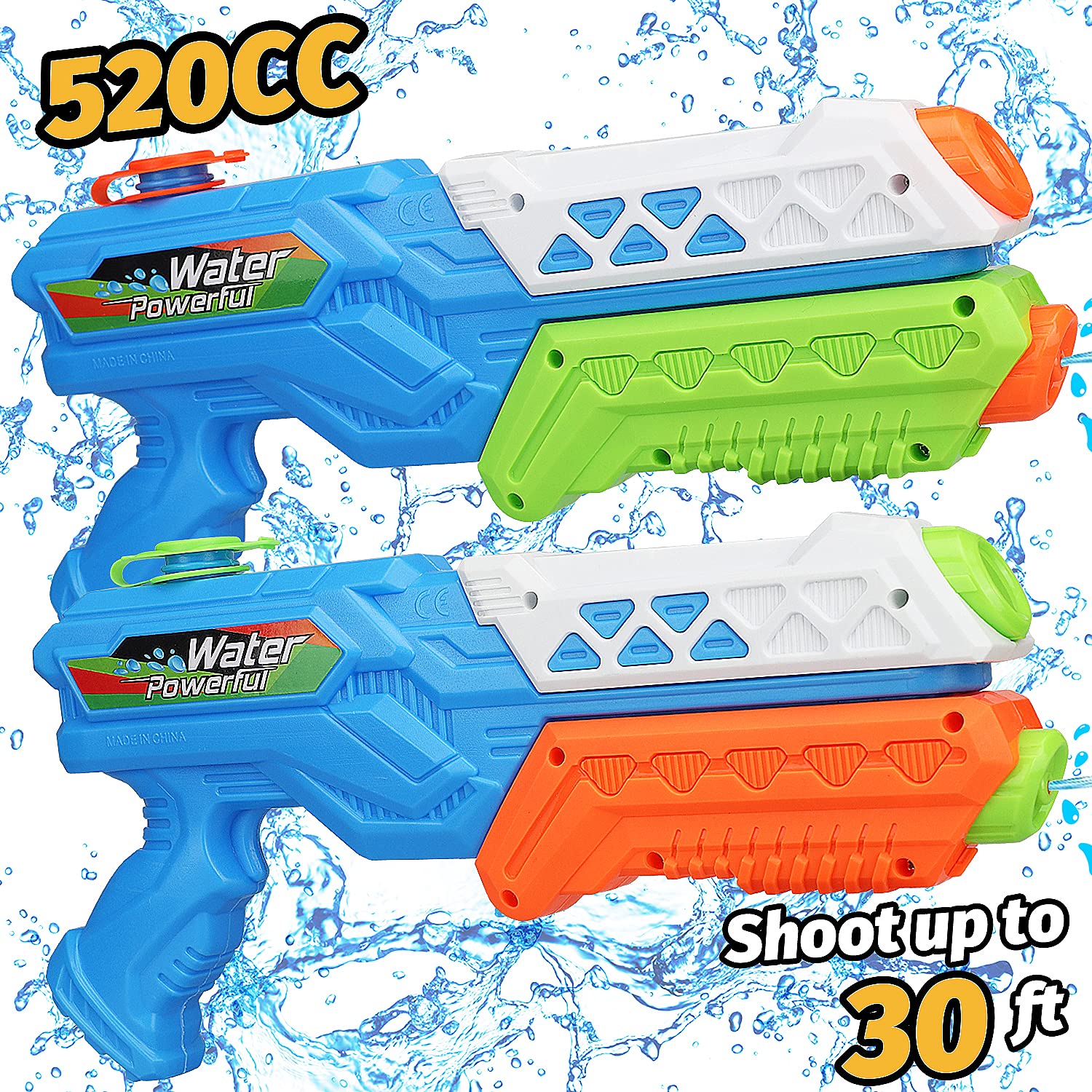 TOY Life 520cc Super Soaker Water Guns for Kids & Adults - 2 Pack Leakproof Water Blasters for Pool, Beach & Backyard Fun - Best Outdoor Summer Toys for Toddlers, Children & Family Water Fights