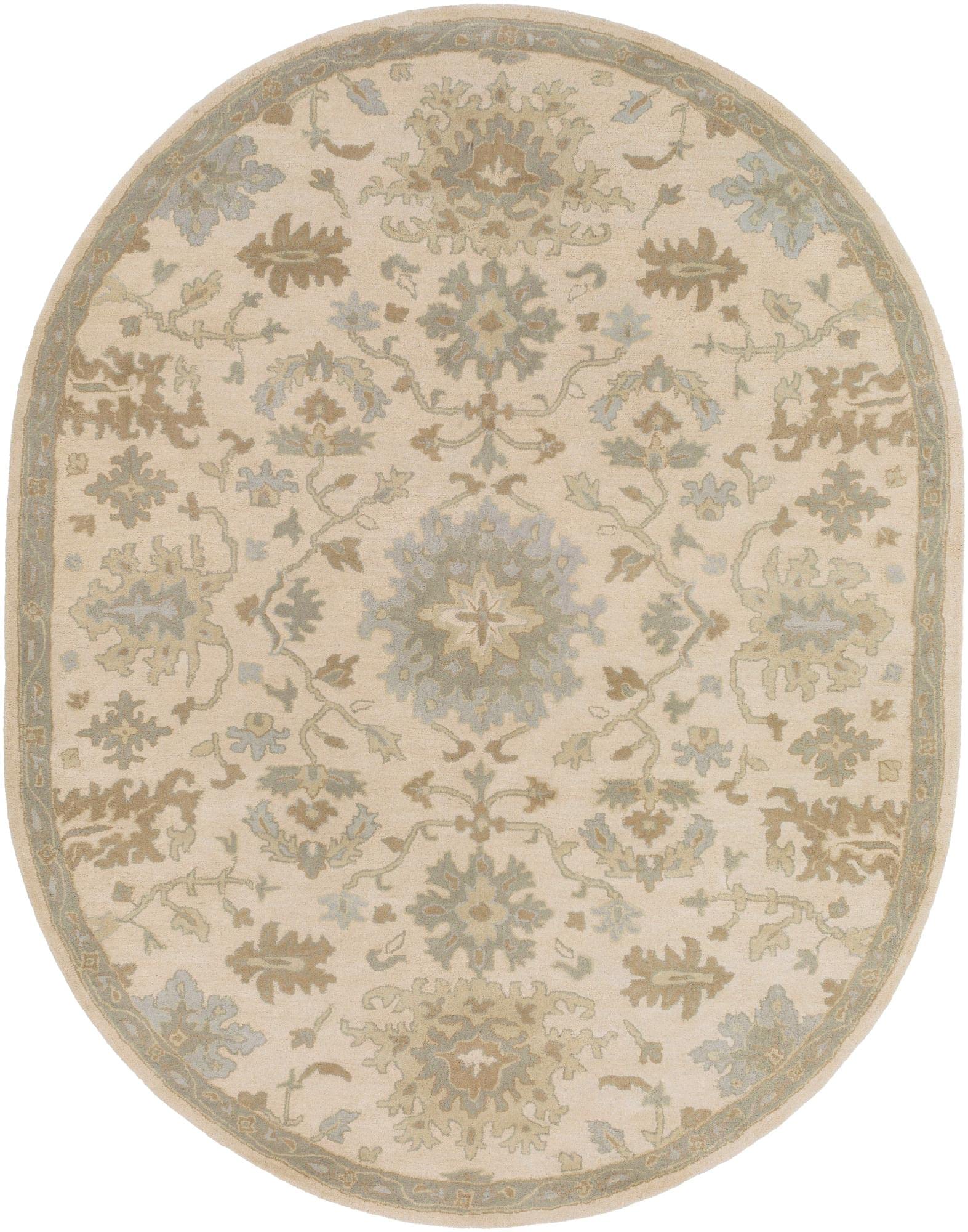 Mark&Day 6x9 Feet Traditional Beige Oval Wool Rug - Soft Beige Green Grey Area Carpet for Living Room, Bedroom, Kitchen - Perfect for Cozy Home Decor & High-Traffic Areas (6' x 9' Oval)