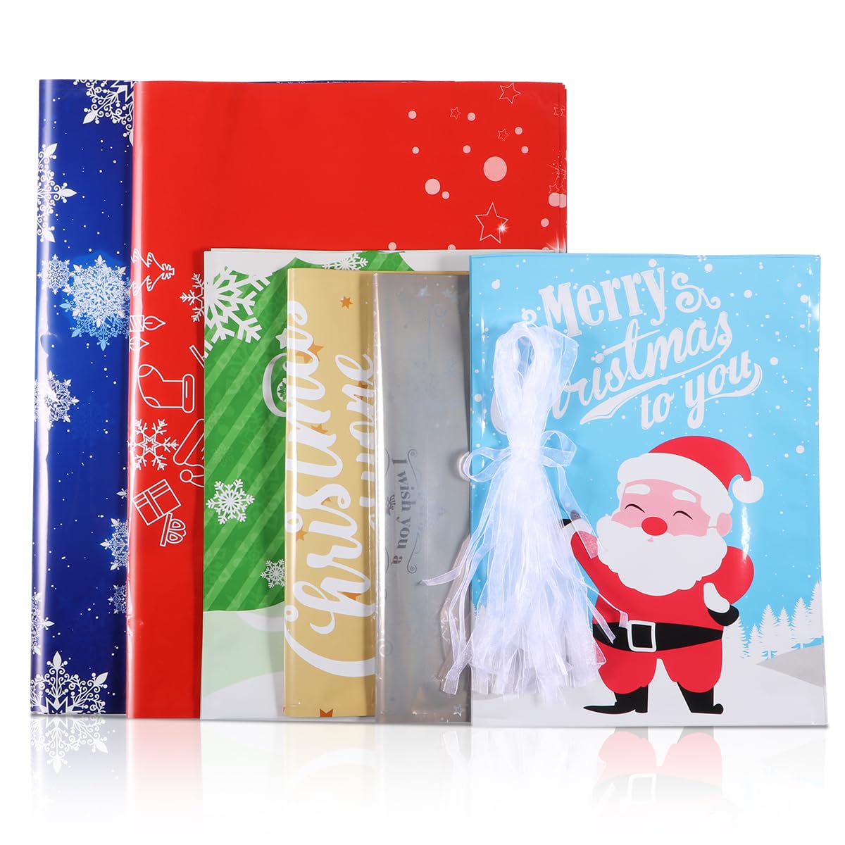 30Pcs Christmas Gift Bags with Ribbon - 3 Sizes Holiday Foil Wrapping Bags for Xmas, Birthday & Party Favors | Perfect for Gift Wrapping, Holiday Decorations & Present Exchanges