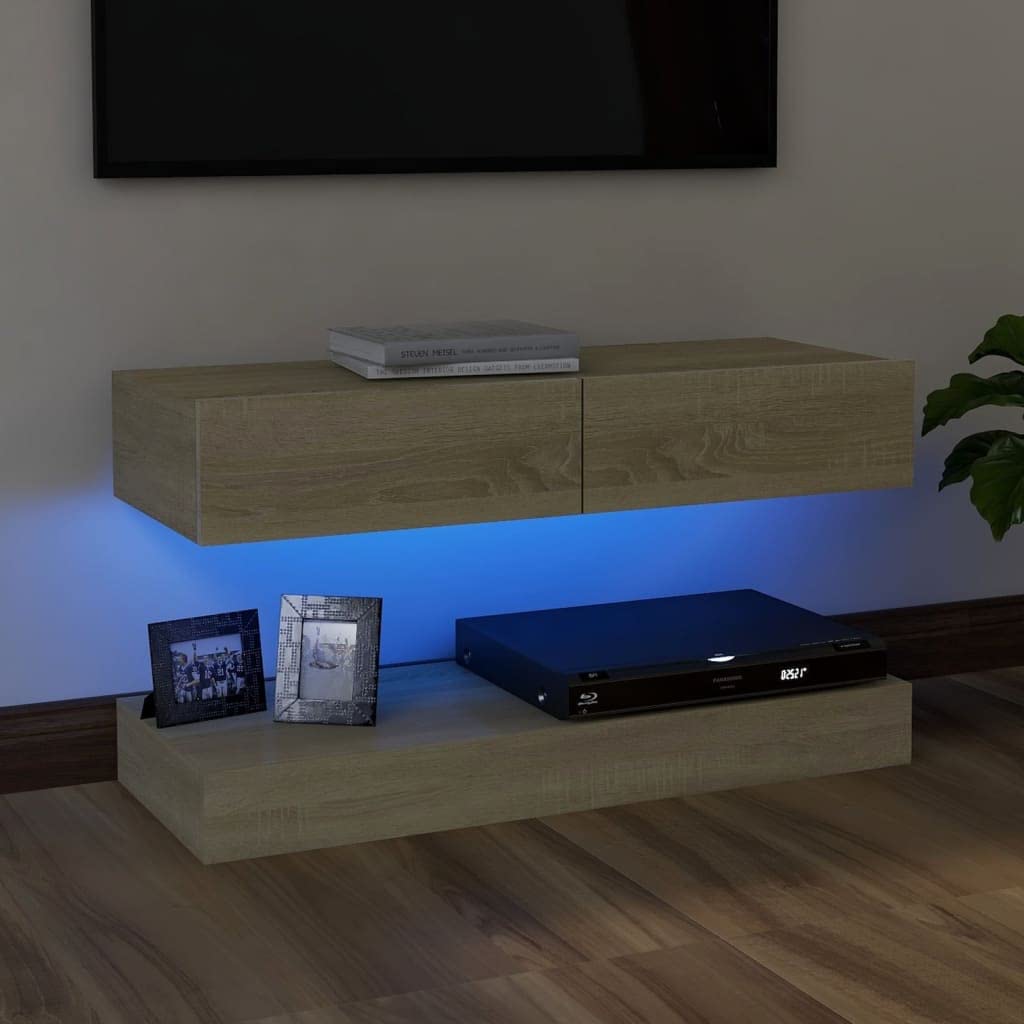 Sonoma Oak TV Stand with LED Lights - 35.4