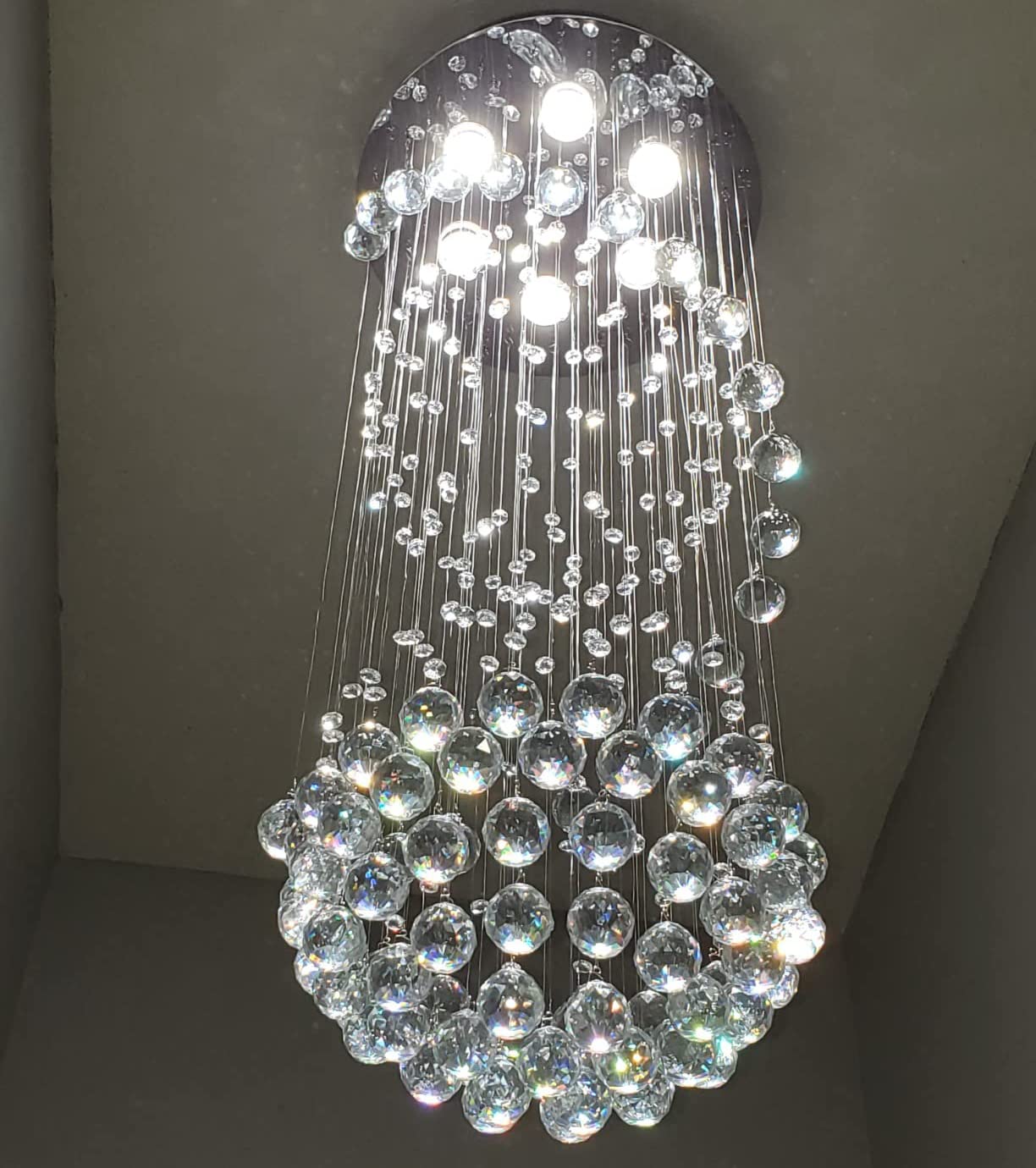 Modern Crystal Chandelier Lighting - Clear K9 Glass Ceiling Light Fixture, Luxurious Spiral Sphere Flush Mount for Living Room, Hallway, Foyer, Entryway & Corridor (15.7