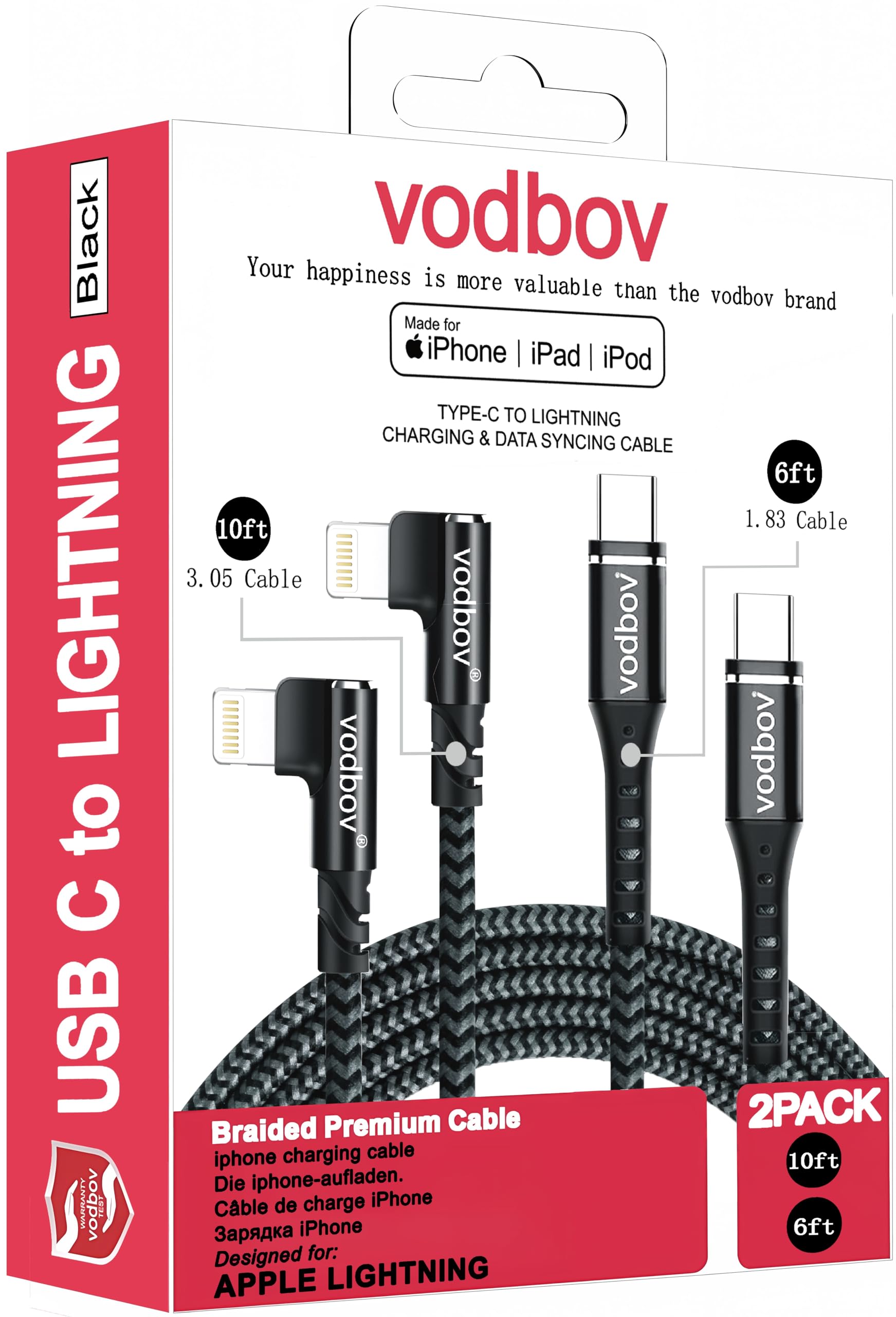 2-Pack 90 Degree Right Angle USB C to Lightning Cable 6ft & 10ft - Fast Charging, Durable Braided Nylon iPhone Charger for iPhone 14/13/12/11/X/8/Pro/Max - Power Transfer & Data Sync - Perfect for Home, Office, Car & Travel Charging