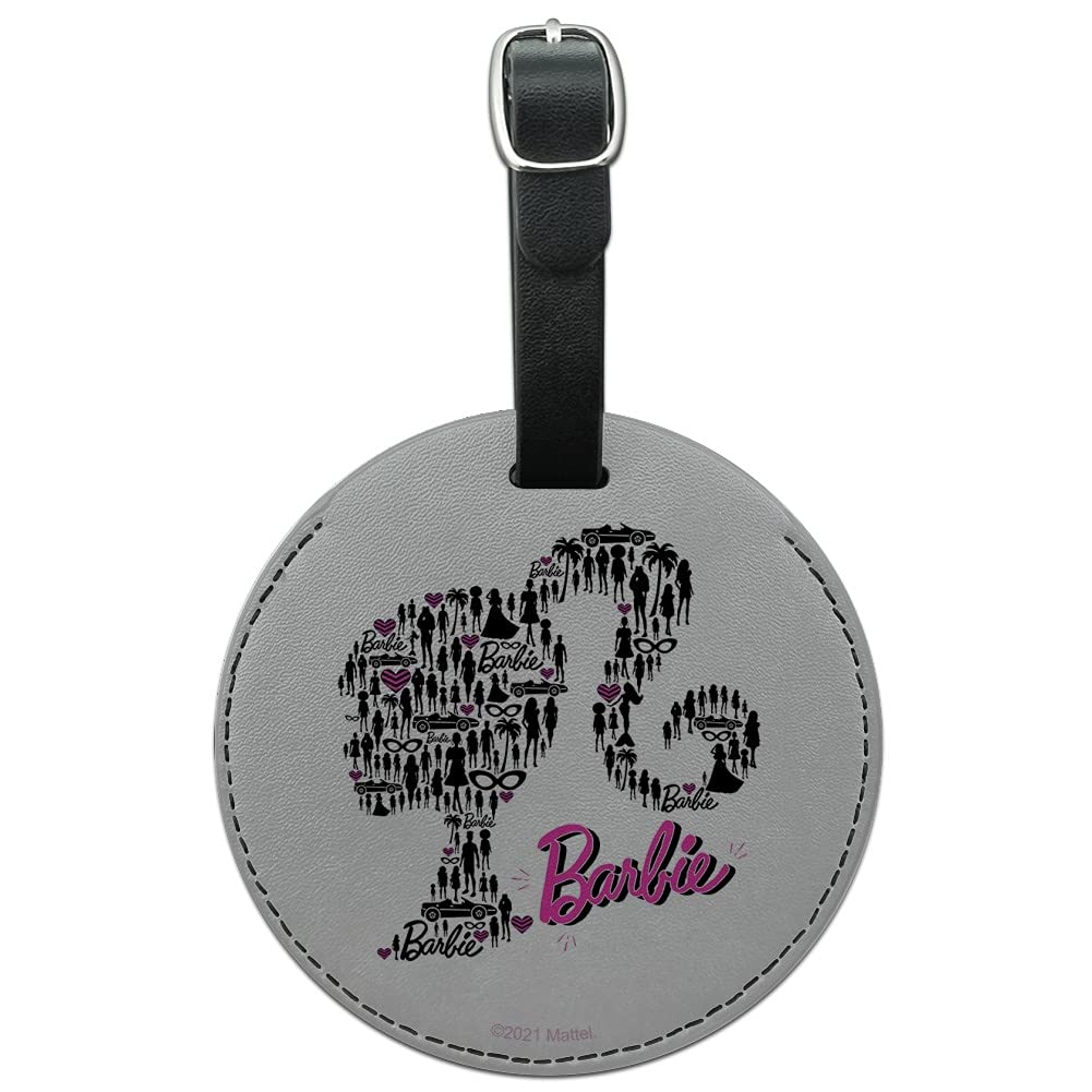Barbie Icon Collage Round Leather Luggage Tag - Stylish Carry-On Suitcase ID Tag for Travel Accessories | Perfect for Suitcases, Backpacks & Travel Bags