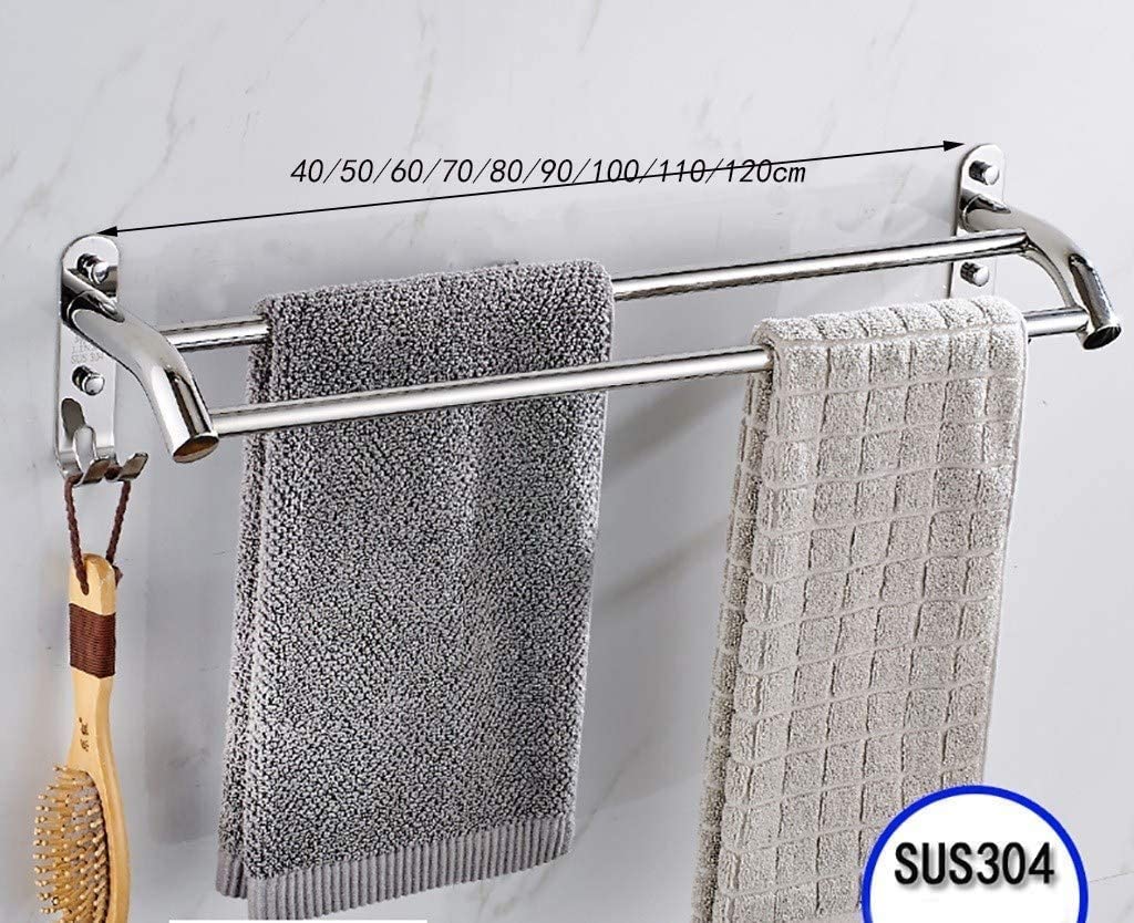 Stainless Steel Towel Rack Holder - 304 Rustproof Bathroom Towel Bar Rail with Shelf - 50cm/70cm/80cm Wall Mounted for Kitchen, Bathroom & Laundry Room Organization