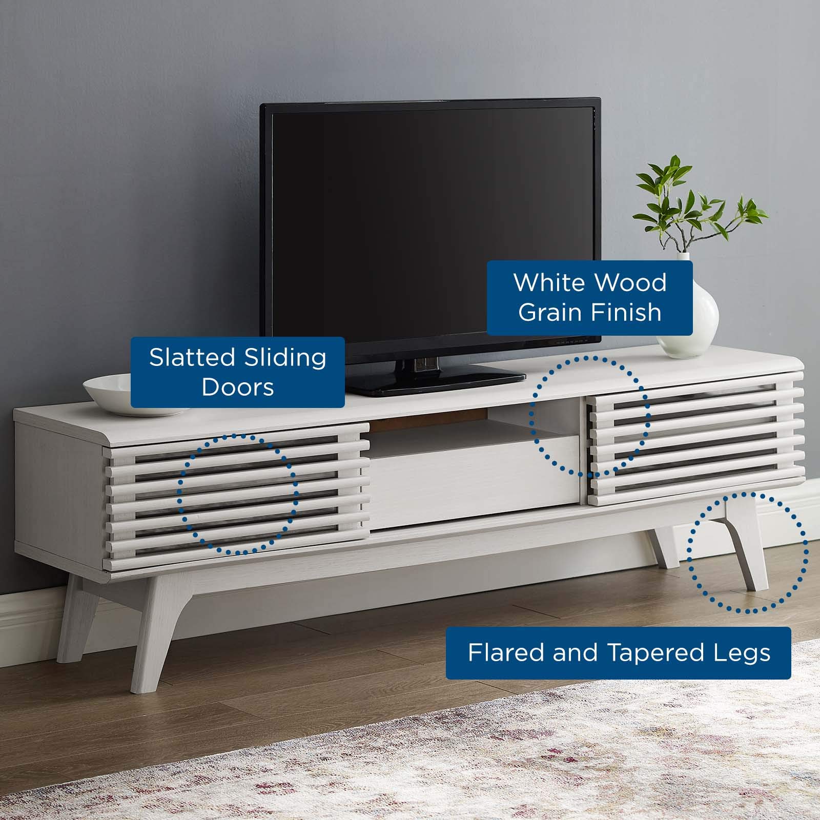Modern White Wood TV Stand Console Table - Contemporary Media Entertainment Center for Living Room, Lounge, Hotel Lobby & Hospitality Spaces