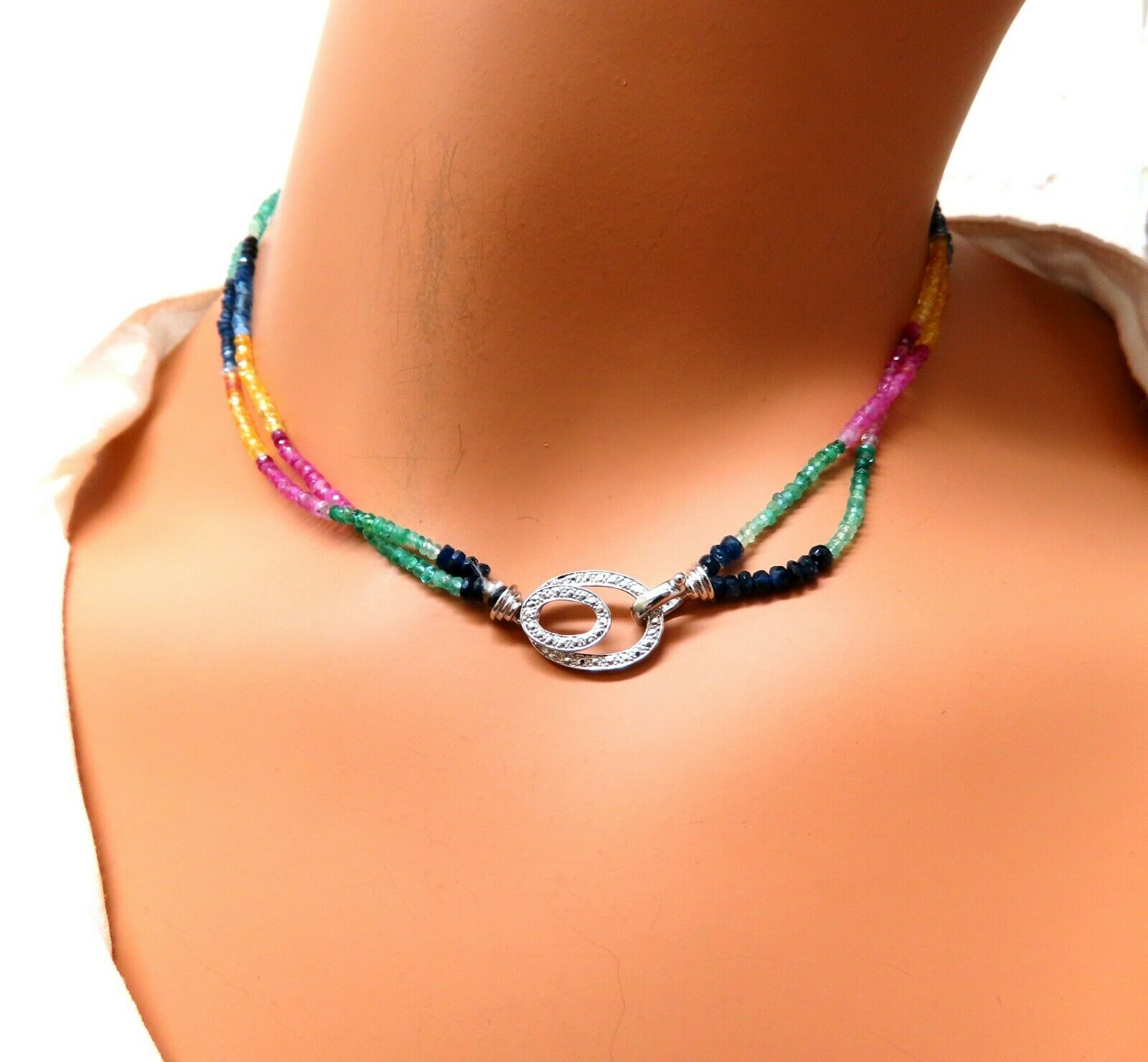 50ct Natural Sapphire & Emerald Beads Necklace - 14K Gold Plated Jewelry for Women, Elegant Gift for Wedding, Anniversary & Special Occasions