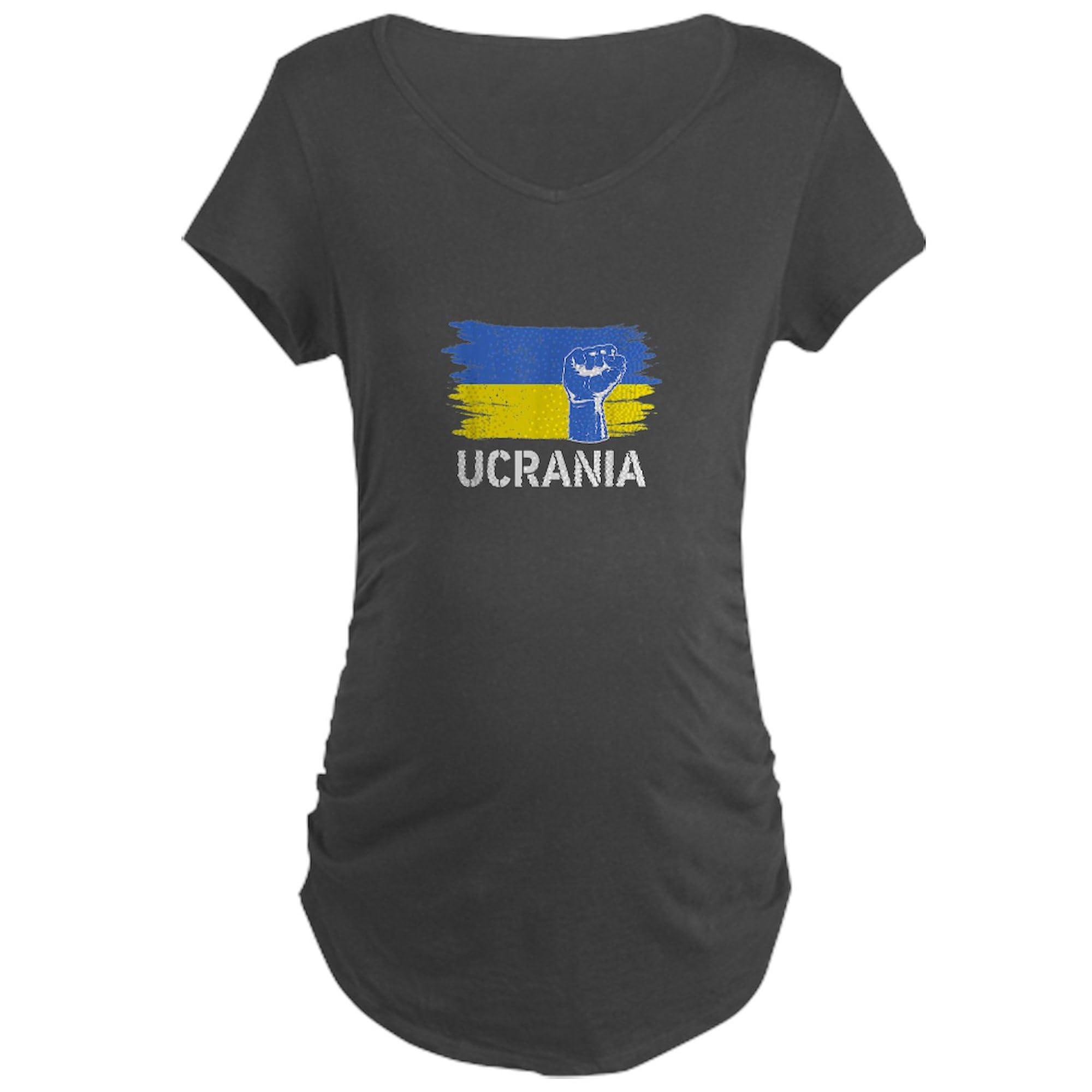 Ukrainian Spanish Flag Maternity T-Shirt for Women - Ruched Side Design - Perfect for Pregnancy, Maternity Photos & Proud Cultural Support