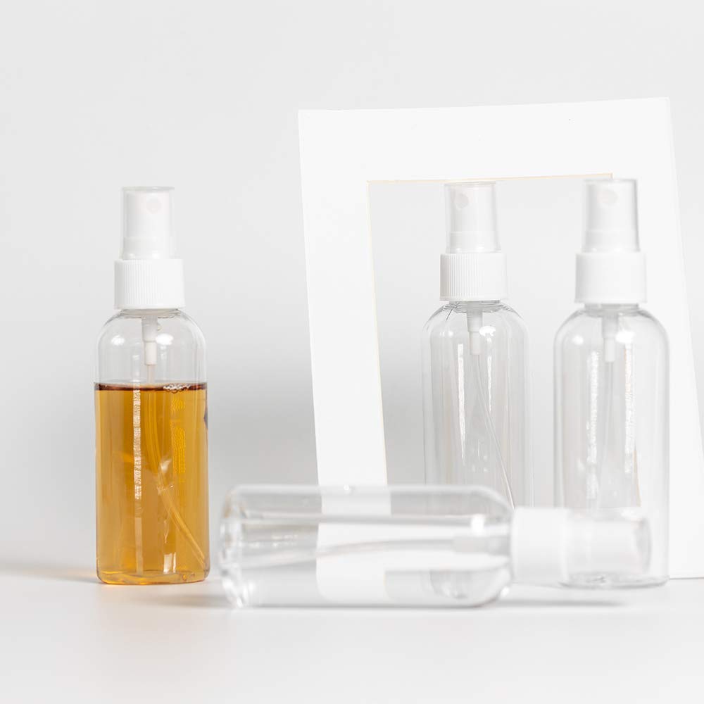 ikis 100ml Refillable Fine Mist Spray Bottles (Set of 3) - Transparent Plastic Empty Bottles for Cleaning, Home, Office, Car & Travel | Perfect for DIY Beauty, Plant Care & Household Cleaning Solutions