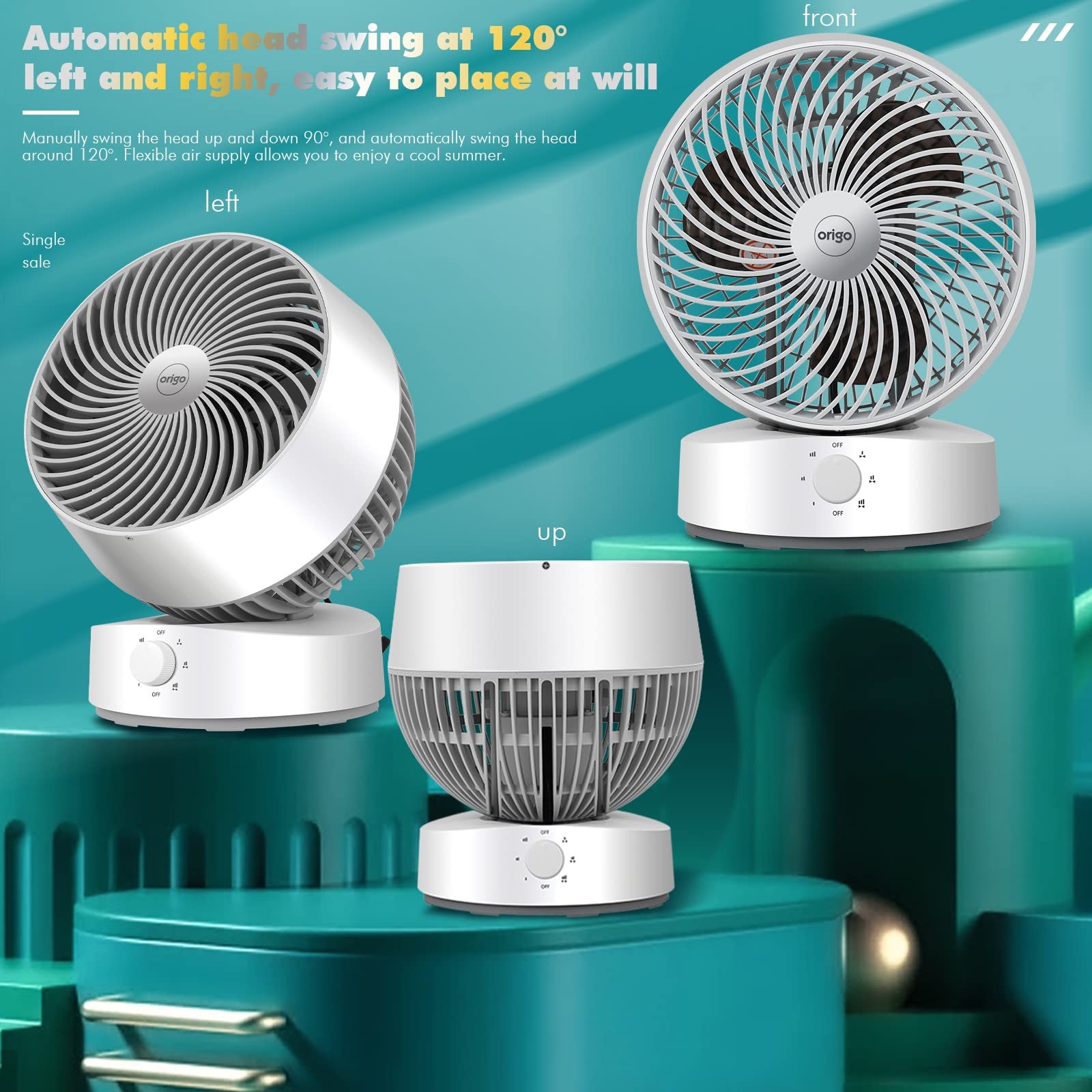 Silent Mode Air Circulator Fan - 360° Rotating Personal Desktop Table Fan with 3 Speed Settings, Portable Wired Mini Desk Fan for Home, Office & Bedroom | Perfect for Cooling, Air Circulation & Workspace Comfort (White, 24x22x36cm)