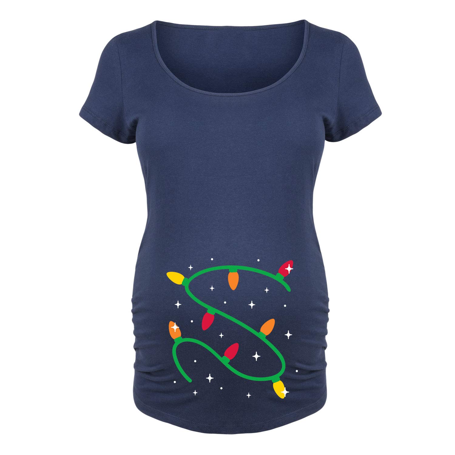 Bloom Maternity Christmas Lights Maternity Scoop Neck T-Shirt - Comfortable Pregnancy Tee for Holiday Photos & Family Gatherings