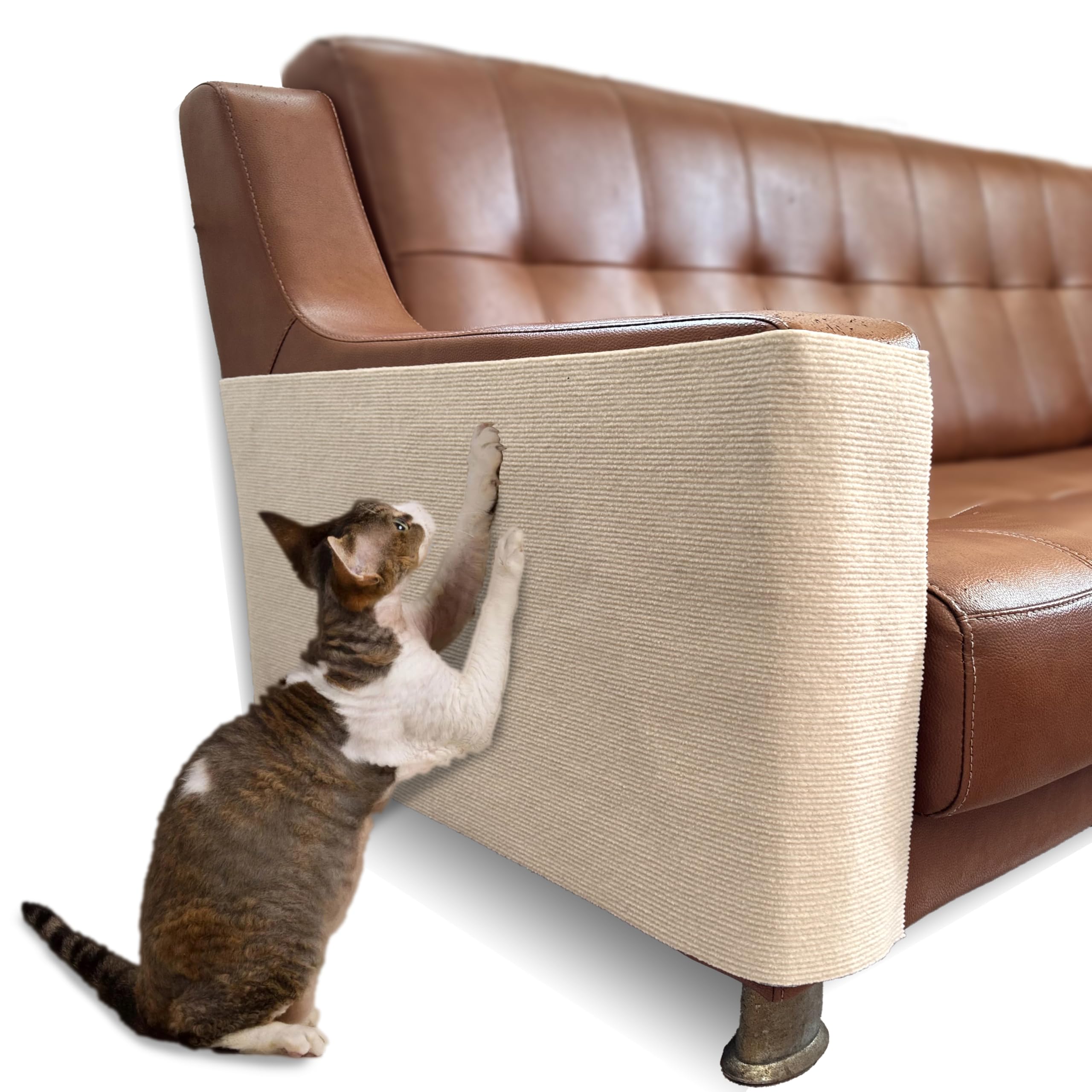 Self-Adhesive Cat Scratch Mat for Furniture Protection - 16 x 78 Inch Couch Protector Against Cat Claws Scratching (Beige) - Perfect for Sofas, Couches & Home Decor