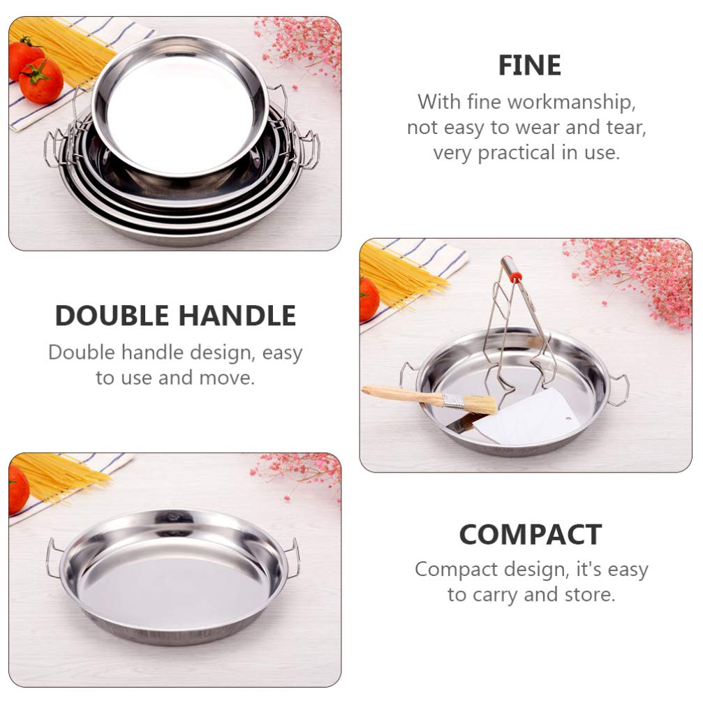 2-Piece Stainless Steel Steaming Tray Set - 28cm Double Handle Cake Pan, Noodle Rack & Rice Plate - Heat-Resistant for Baking, Cooking & Food Prep - Perfect for Asian Cuisine, Party Serving & Restaurant Use