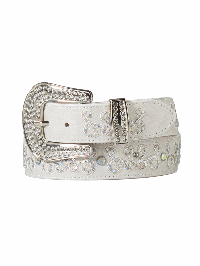 Angel Ranch D140006405 Women's Scrolling AB Sequins Belt - White | Elegant Waist Accessory for Parties, Weddings & Special Occasions