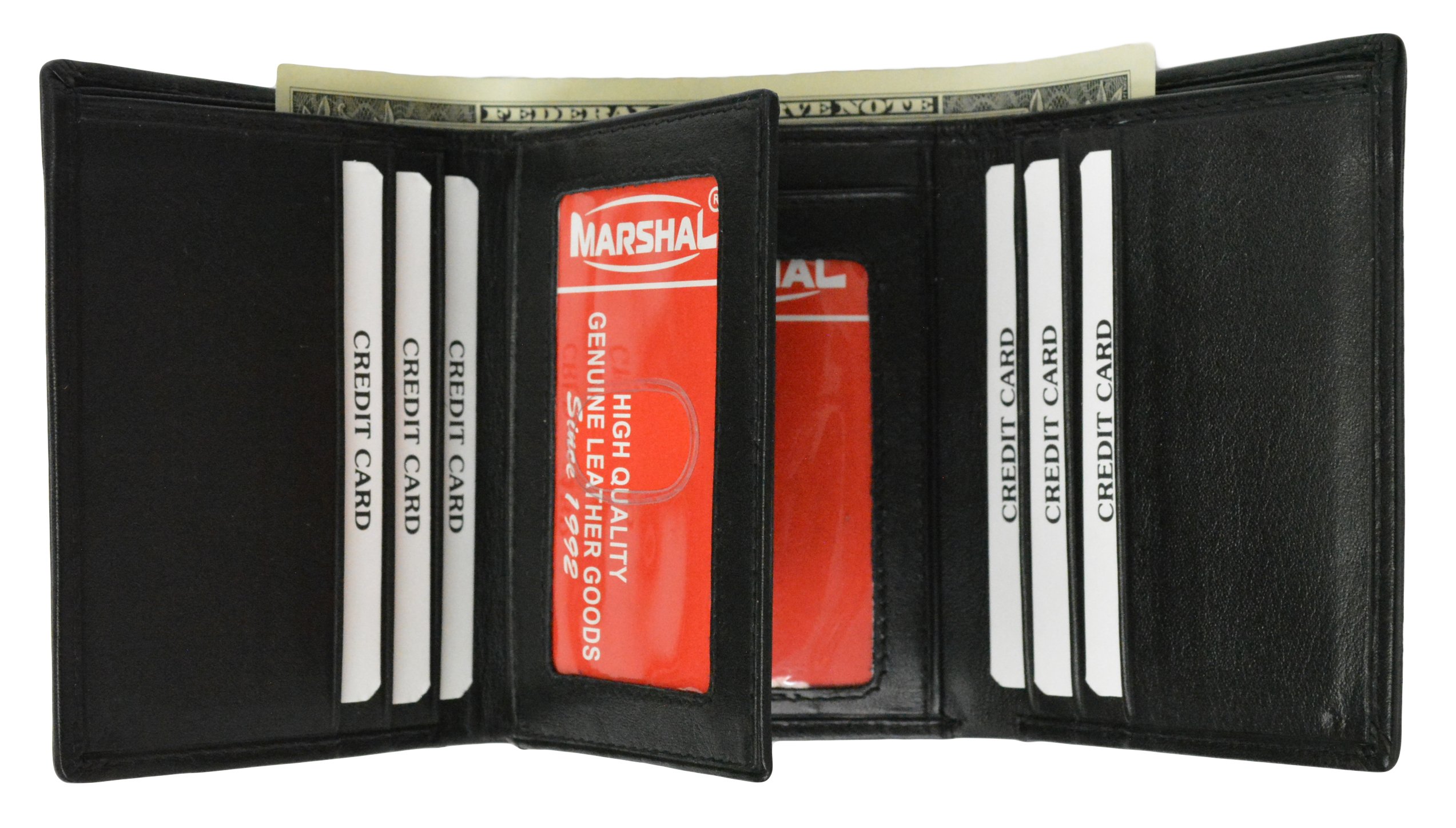 Classic Men's Black Leather Trifold Wallet with ID Window - Perfect for Everyday Use, Travel & Business
