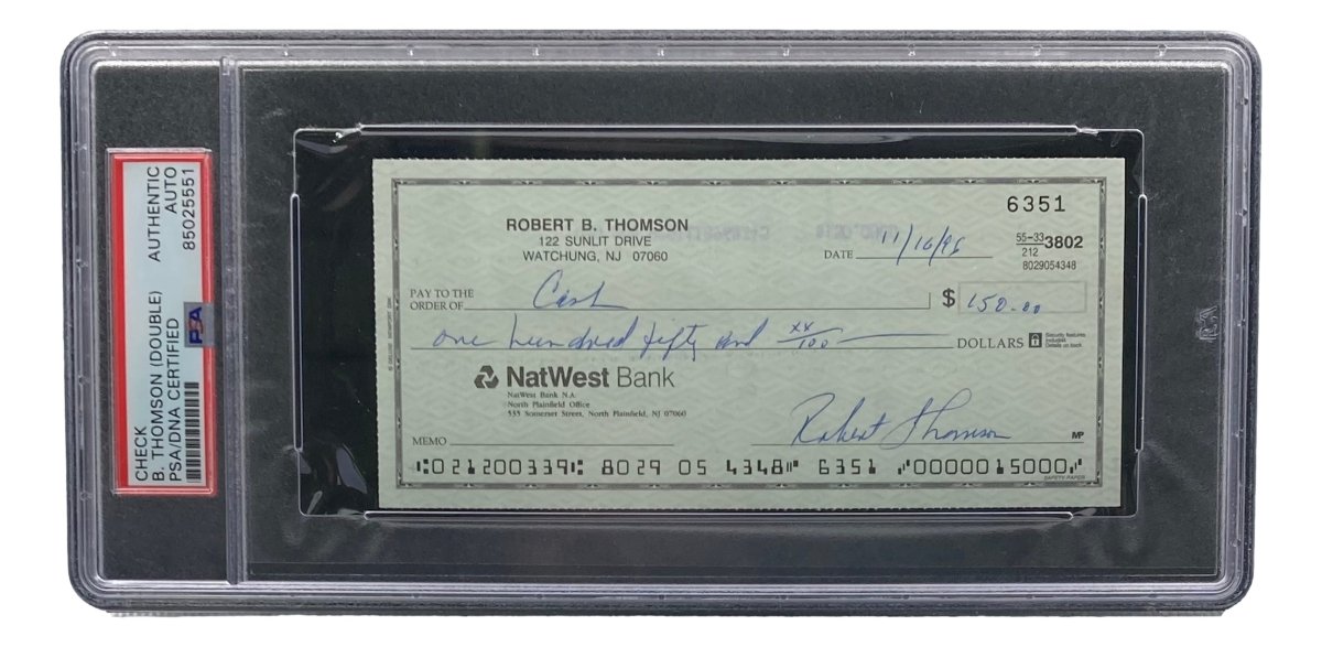Bobby Thomson New York Giants Autographed Bank Check - PSA/DNA Certified 85025551 - Perfect for Sports Memorabilia Collectors and Baseball Fans