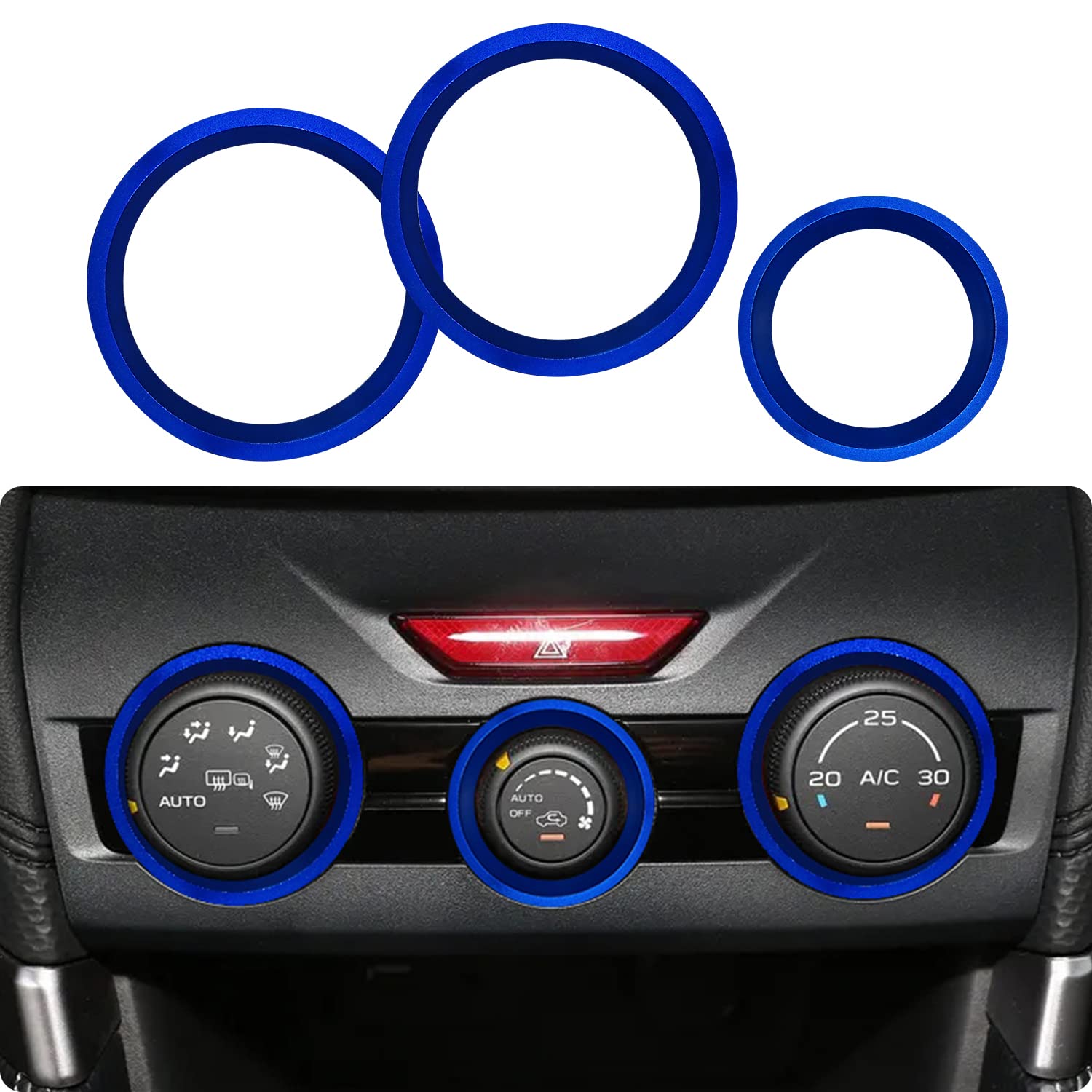 AC Switch Knob Ring for Subaru Forester 2019-2023, Crosstrek 2018-2023, Impreza 2017-2023 - 3PCS Blue Radio Control Switch Ring Accessories - Perfect for Interior Customization & Easy Climate Control Operation