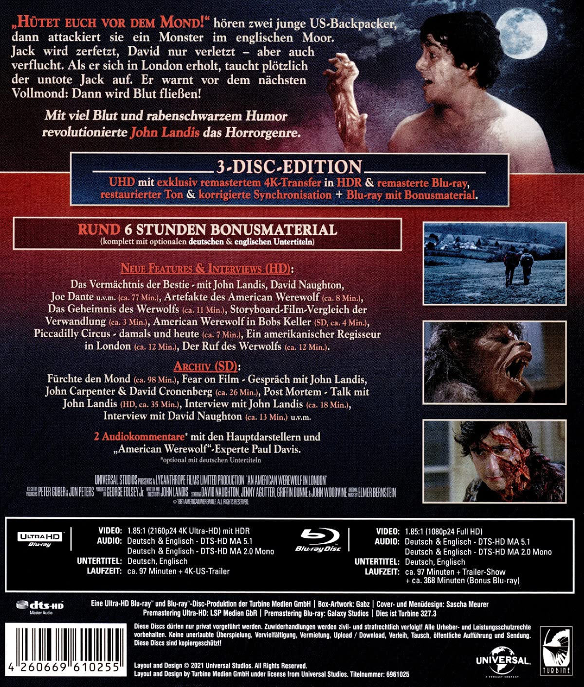 An American Werewolf in London 4K UHD Blu-ray + 2 Blu-rays Special Edition - Classic Horror Movie Collection for Home Theater & Film Enthusiasts