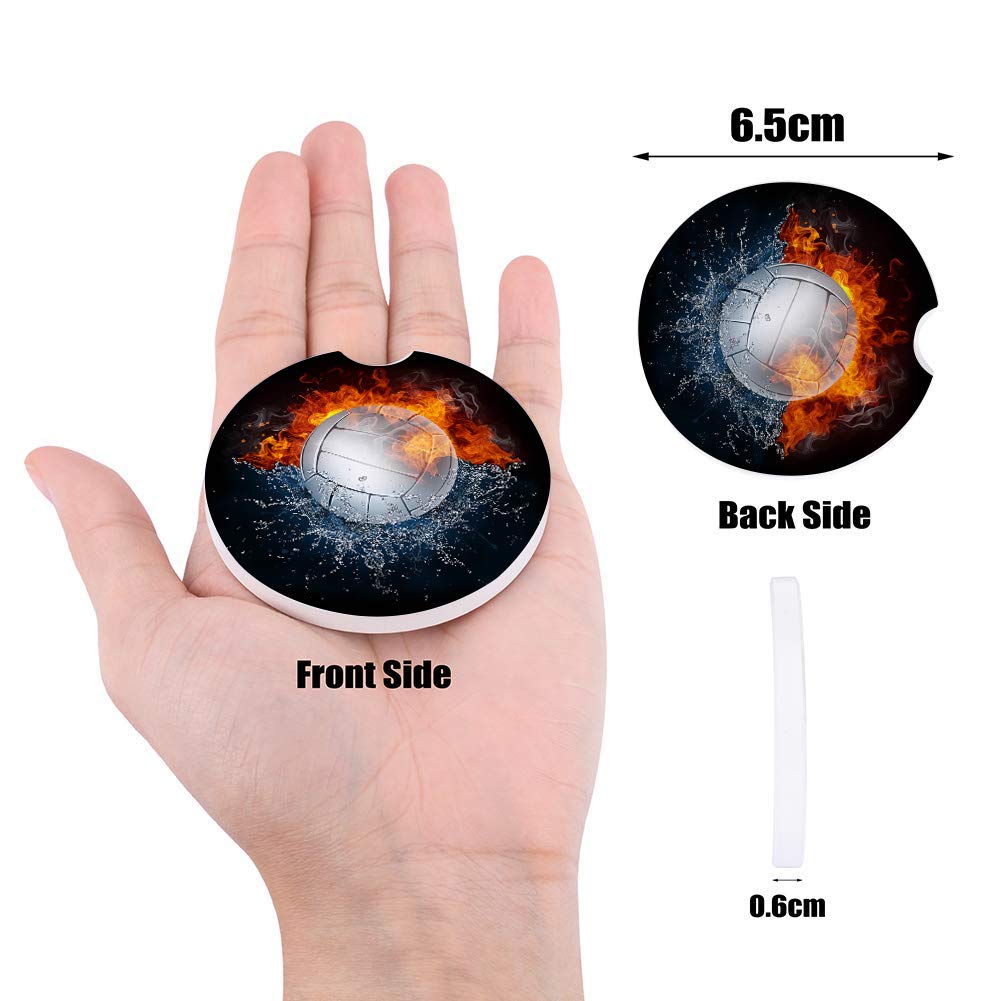 Volleyball Car Coasters 2-Pack - Absorbent Ceramic Cup Mats for Car Cup Holders | Keep Your Vehicle Clean & Dry | Perfect for Sports Enthusiasts & Volleyball Fans | Ideal for Road Trips, Commuting & Game Days