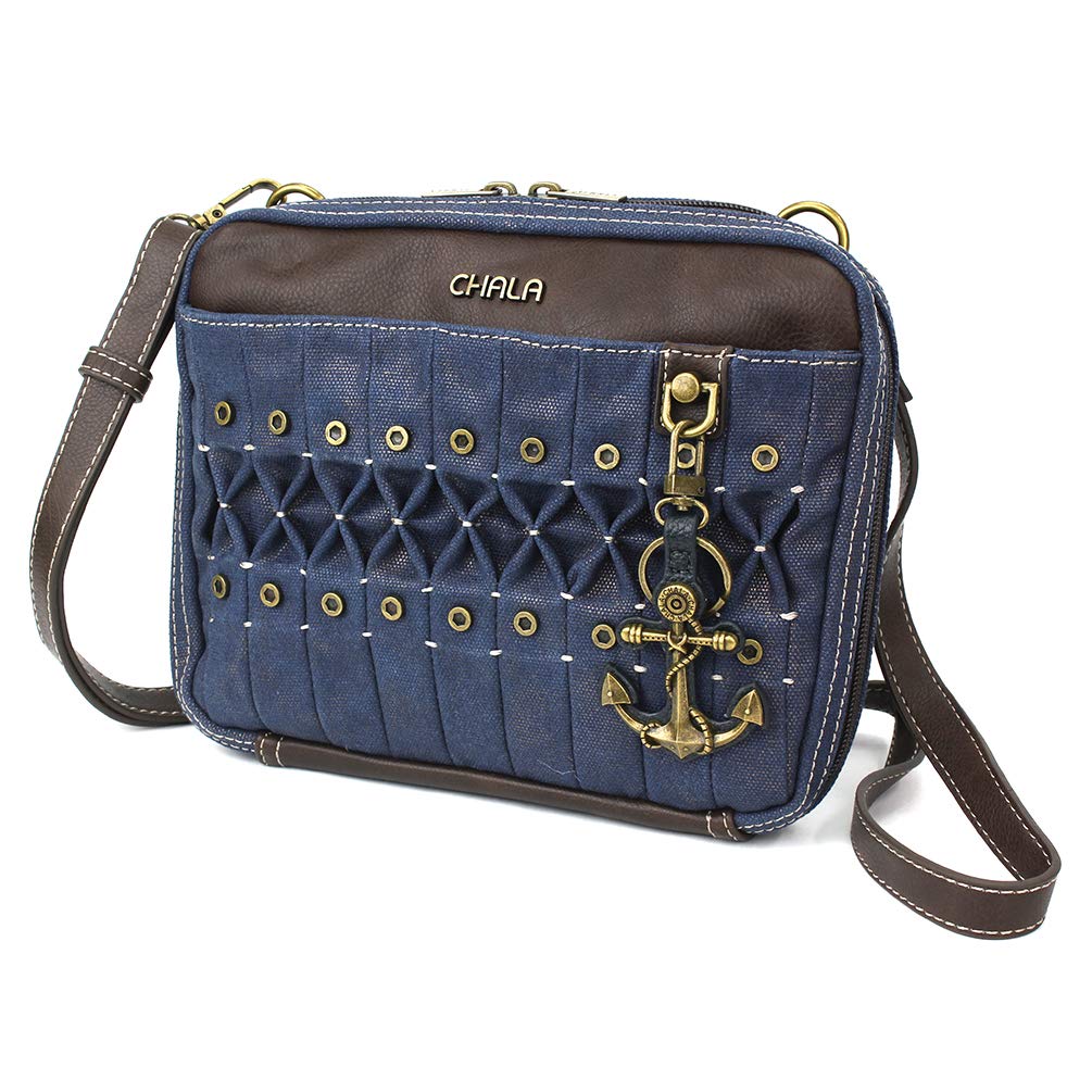 Chala Origami Xbody Crossbody Bag with Metal Keychain - Anchor Blue | Stylish & Lightweight for Travel, Shopping & Everyday Use