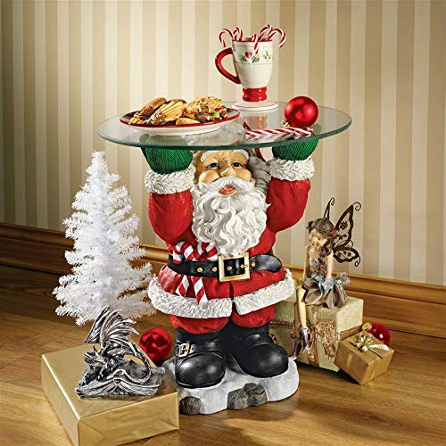 Festive Santa Claus Glass Top Holiday Side Table - Christmas Decorations for Living Room, Bedroom & Party Decor