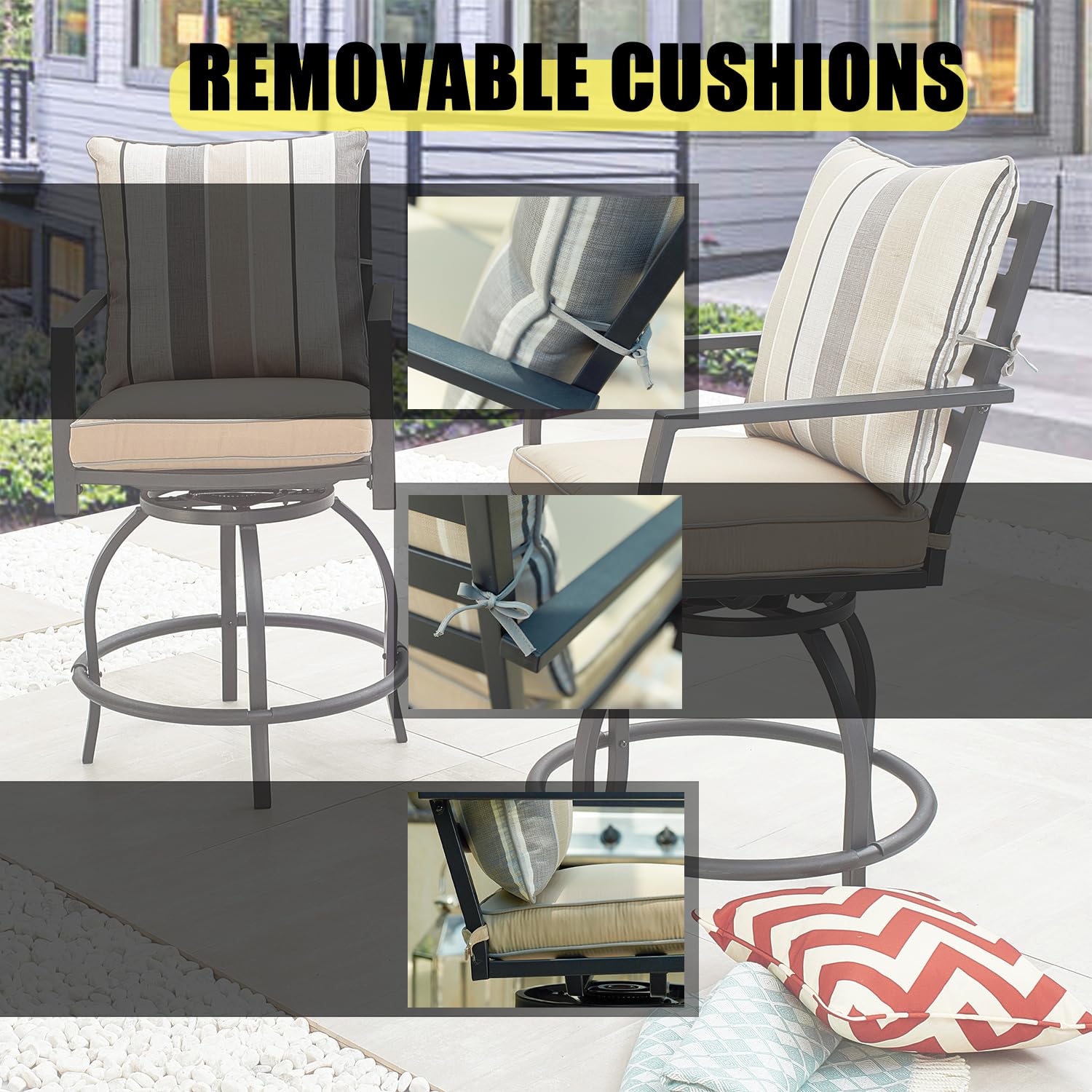 **PatioFestival Outdoor Swivel Bar Stools Set of 2 - Bar Height Patio Chairs with Cushion & All-Weather Steel Frame, Beige - Perfect for Backyard, Deck, Poolside & Outdoor Entertaining**