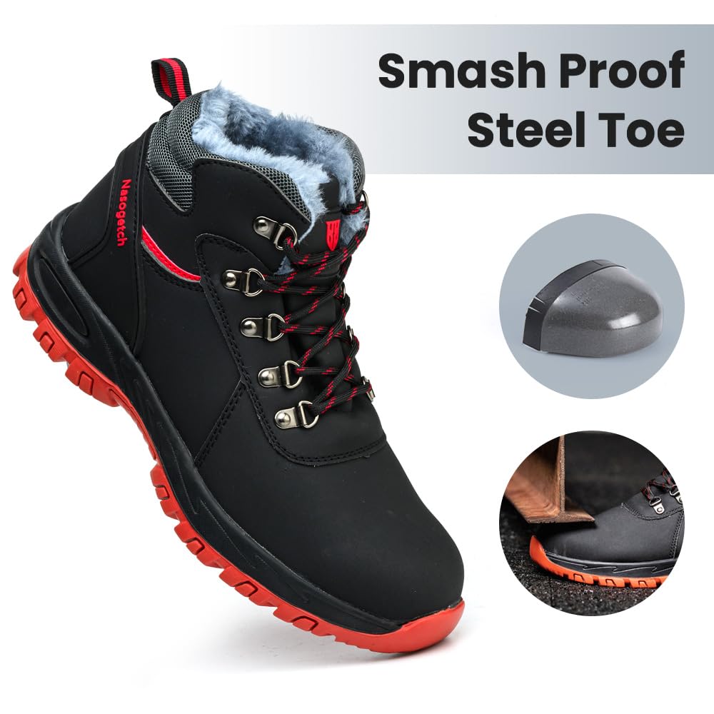 Steel Toe Work Boots for Men & Women - Lightweight, Comfortable, Puncture Proof & Non-Slip Safety Shoes with Fleece Lining - Perfect for Construction, Warehouse & Outdoor Work
