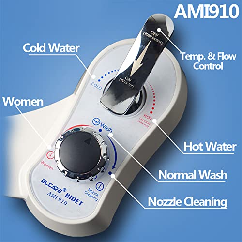 AMI910 Non-Electric Bidet Toilet Attachment with Hot & Cold Water - Dual Self-Cleaning Nozzles for Front & Rear Wash - Perfect for Home, RV, and Elderly Use