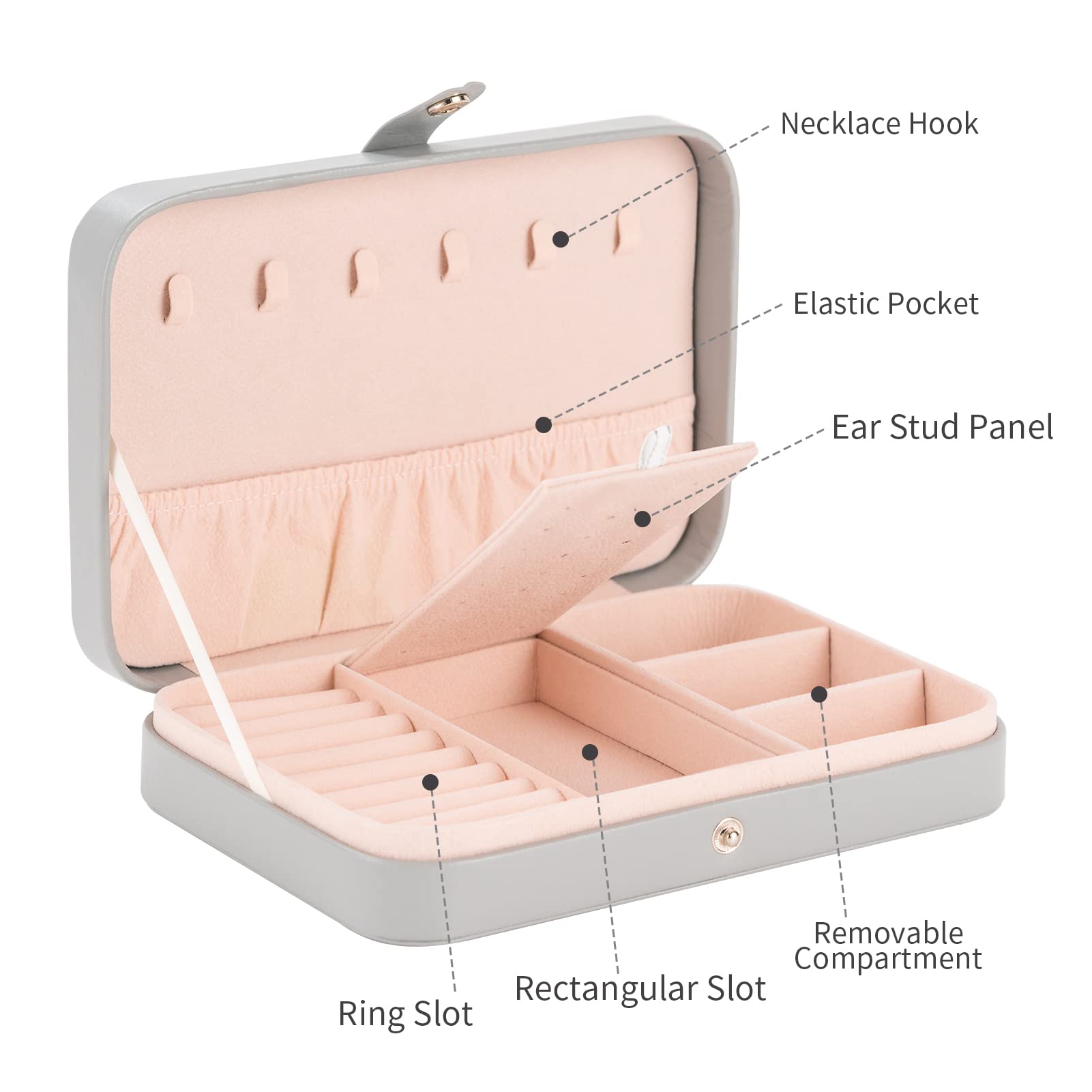 Smileshe Jewelry Box for Women & Girls - PU Leather Travel Jewelry Organizer Case with Portable Display Storage for Rings, Earrings, Necklaces & Bracelets - Perfect for Travel, Home & Gift Giving