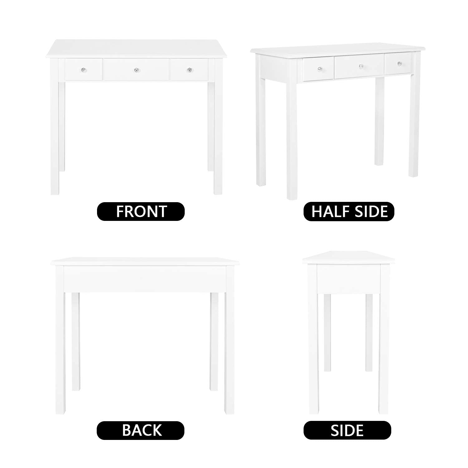 STHOUYN Compact White Writing Desk with Drawers - Space-Saving Home Office Desk, Study Table for Adults & Students, Vanity Makeup Dressing Table - Perfect for Small Bedrooms, Apartments & Dorm Rooms (White)