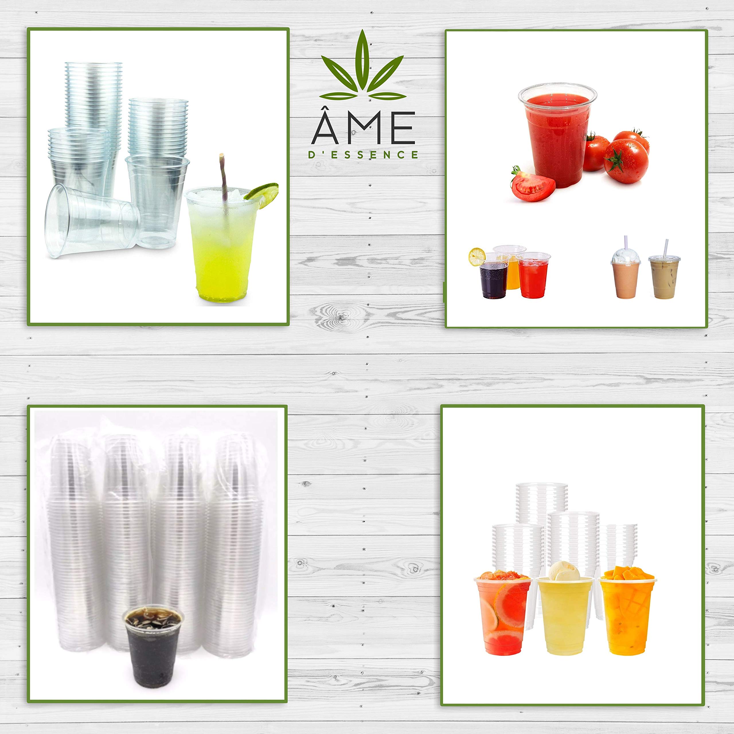100-Pack AME D'ESSENCE 24oz Disposable Clear Plastic Cups with Flat Lids & Bonus Straws - Ideal for Iced Coffee, Parties, and Beverage Service (50 Cups + 50 Lids)