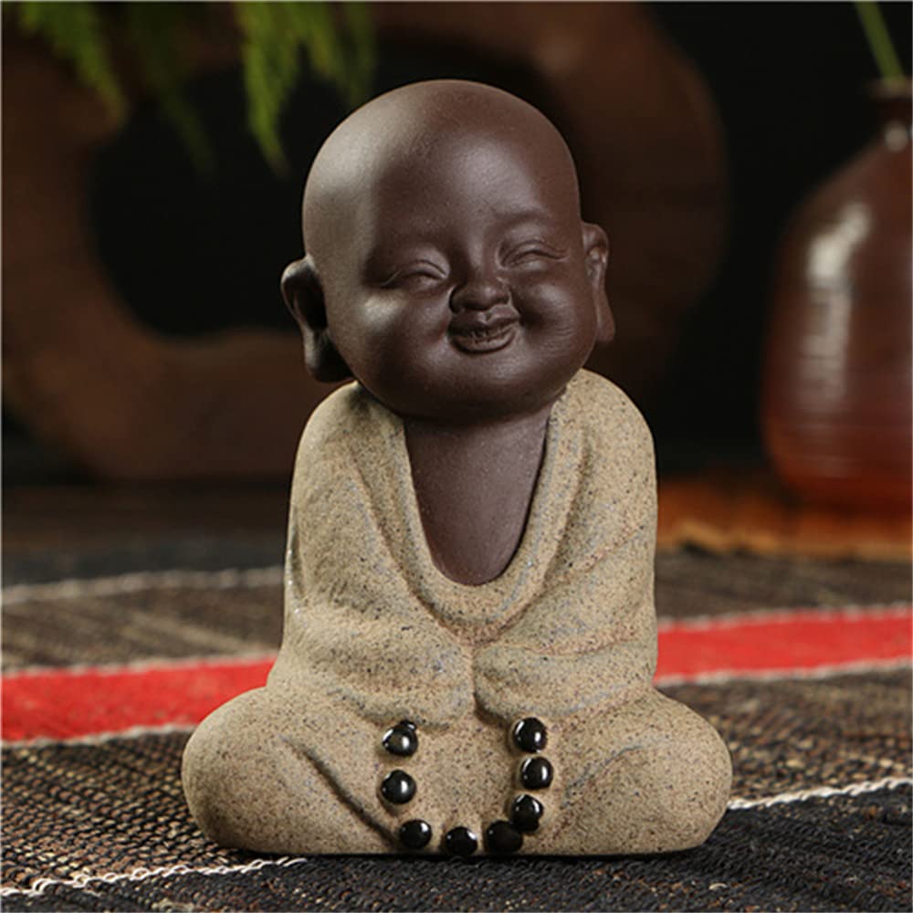 BFGTM Ceramic Little Cute Buddha Statue Monk Figurine - Chinese Delicate Handcrafted Ceramic Art, Creative Baby Buddha Decor for Home, Office & Meditation Spaces
