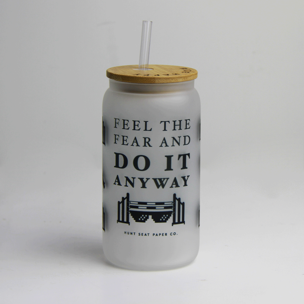 Feel the Fear Glass Tumbler with Bamboo Lid & Straw - 20oz Insulated Reusable Water Bottle for Coffee, Tea & Cold Drinks - Perfect for Home, Office & Outdoor Adventures