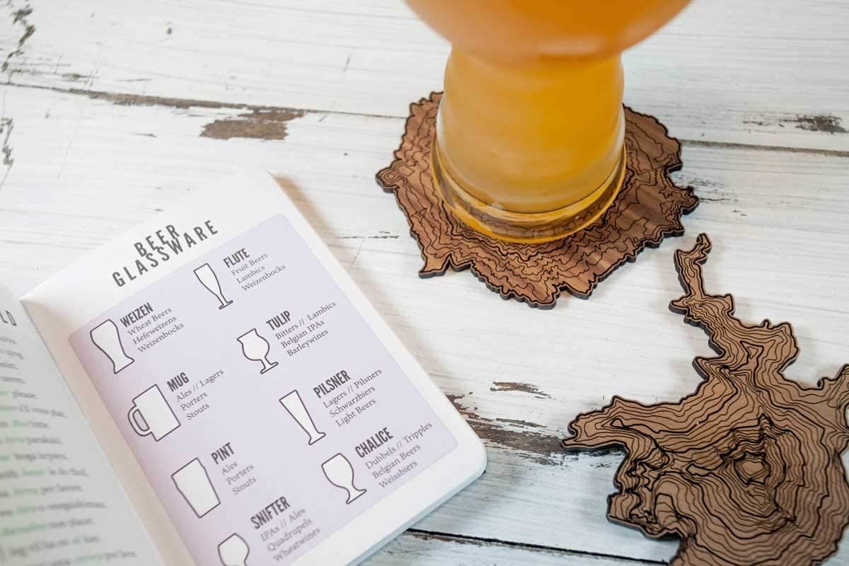 Premium Wooden Coasters Set - Handcrafted Walnut Drink Coasters Featuring Mt. Rainier, Mt. Hood & Other Pacific Northwest Mountains - USA Made Home Bar & Dining Table Decor for Wine, Coffee & Cocktail Parties
