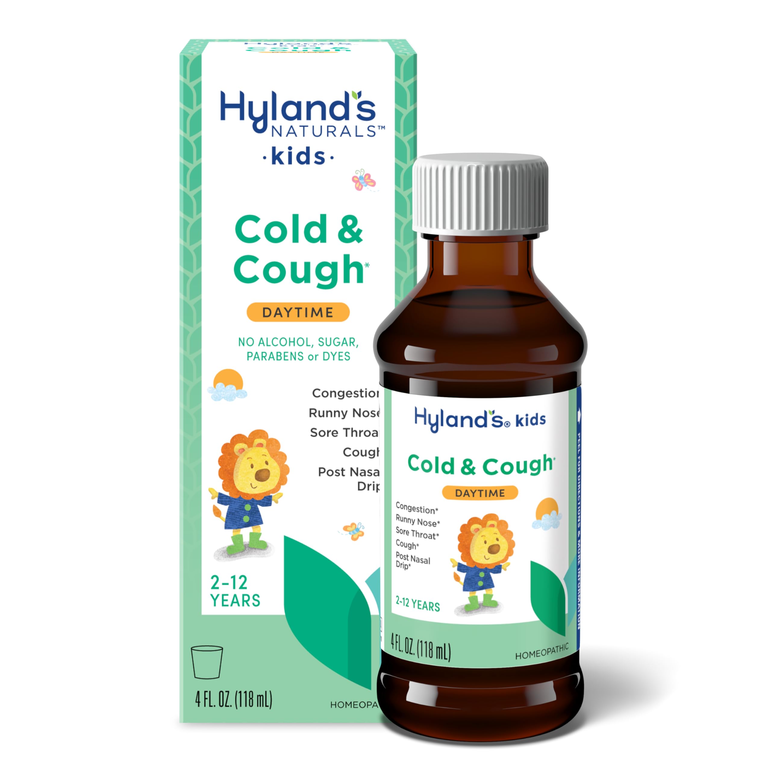 Hyland's Kids Cold & Cough Relief Syrup - Natural Daytime Decongestant & Sore Throat Medicine for Children Ages 2+ | Safe Herbal Remedy for Common Cold Symptoms | 4 Fl Oz | Perfect for School, Travel & Home Use