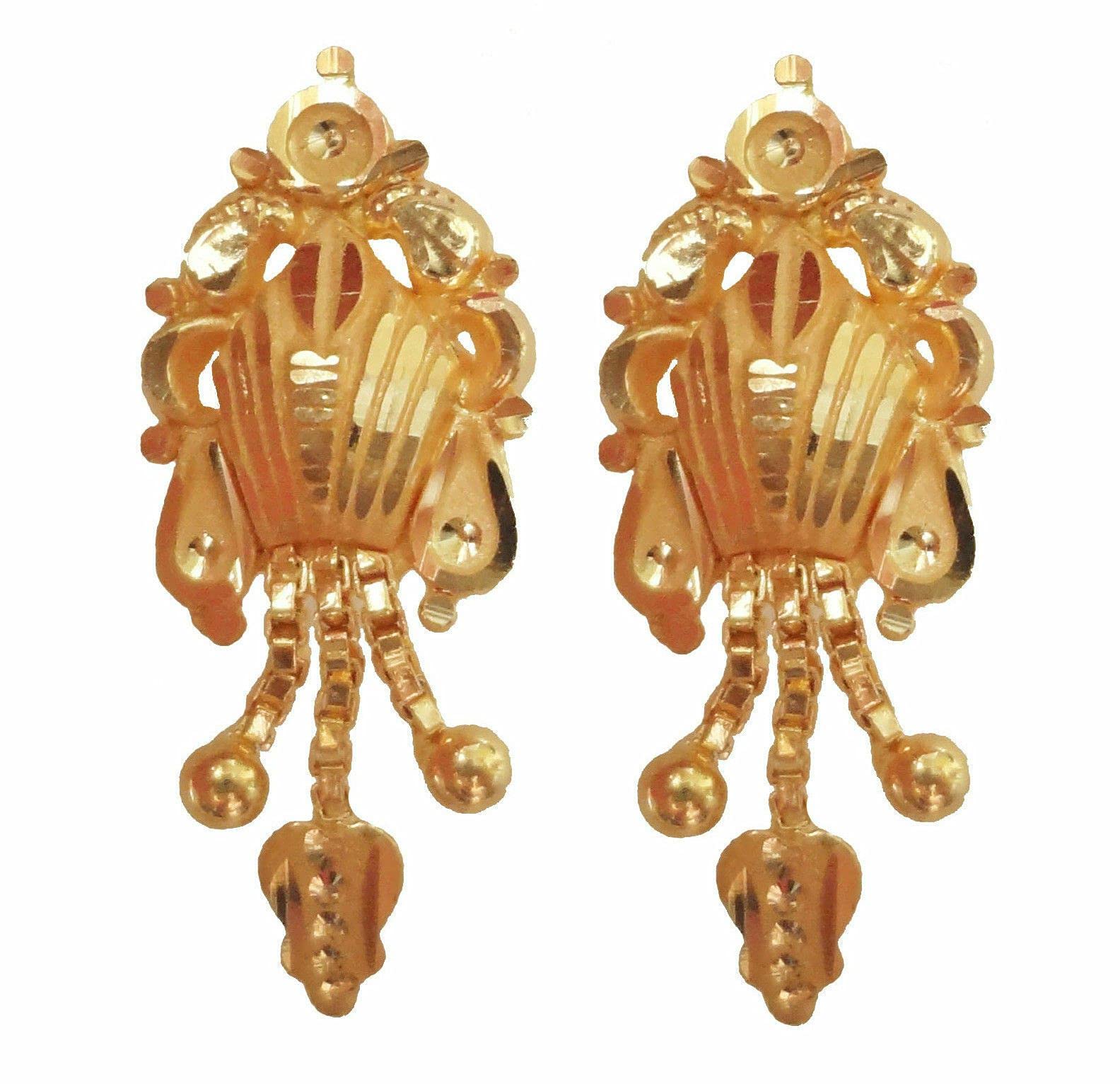 22K/18K Solid Gold Carved Leaf Design Earrings for Women - Certified Fine Gold Jewelry (20mm Height, 8mm Width) - Perfect Gift for Girls, Bridal, Wedding & Special Occasions