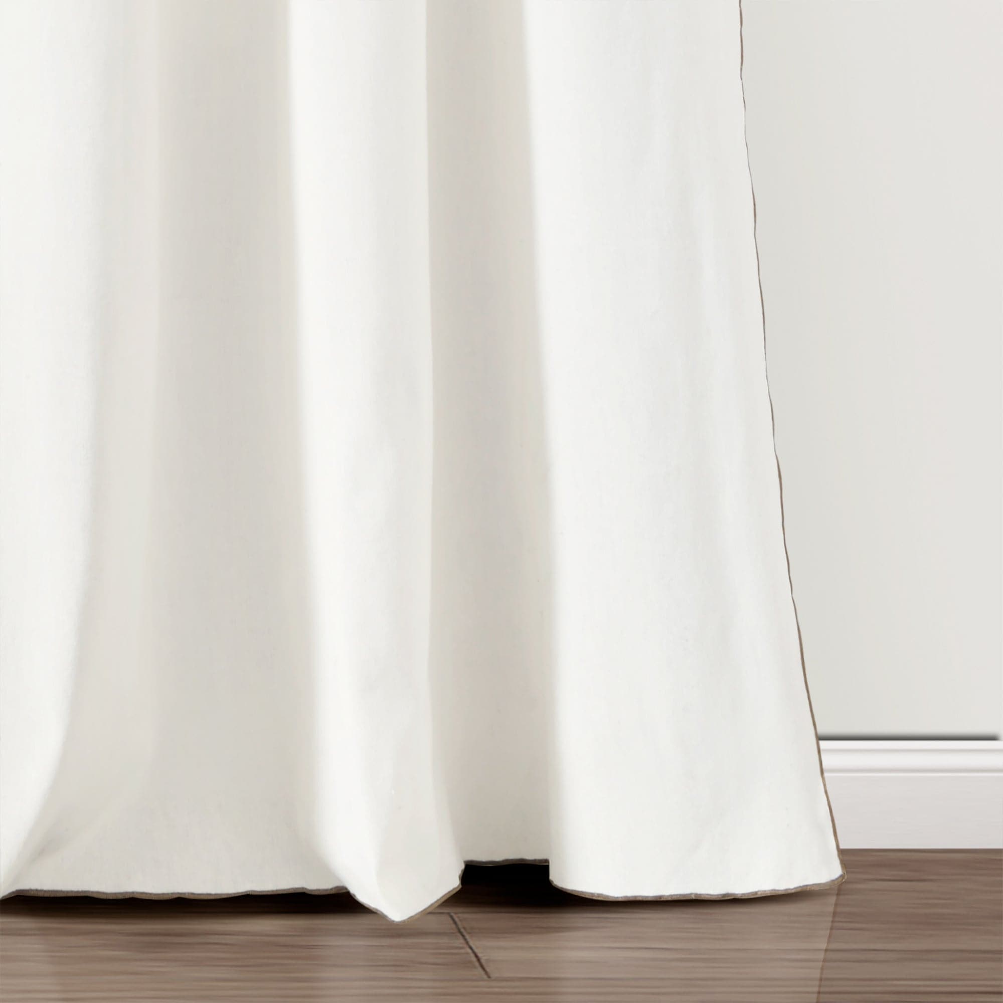 Modern Faux Linen Embroidered Edge Window Curtain Panel Set with Attached Valance - Elegant Home Decor for Living Room & Bedroom