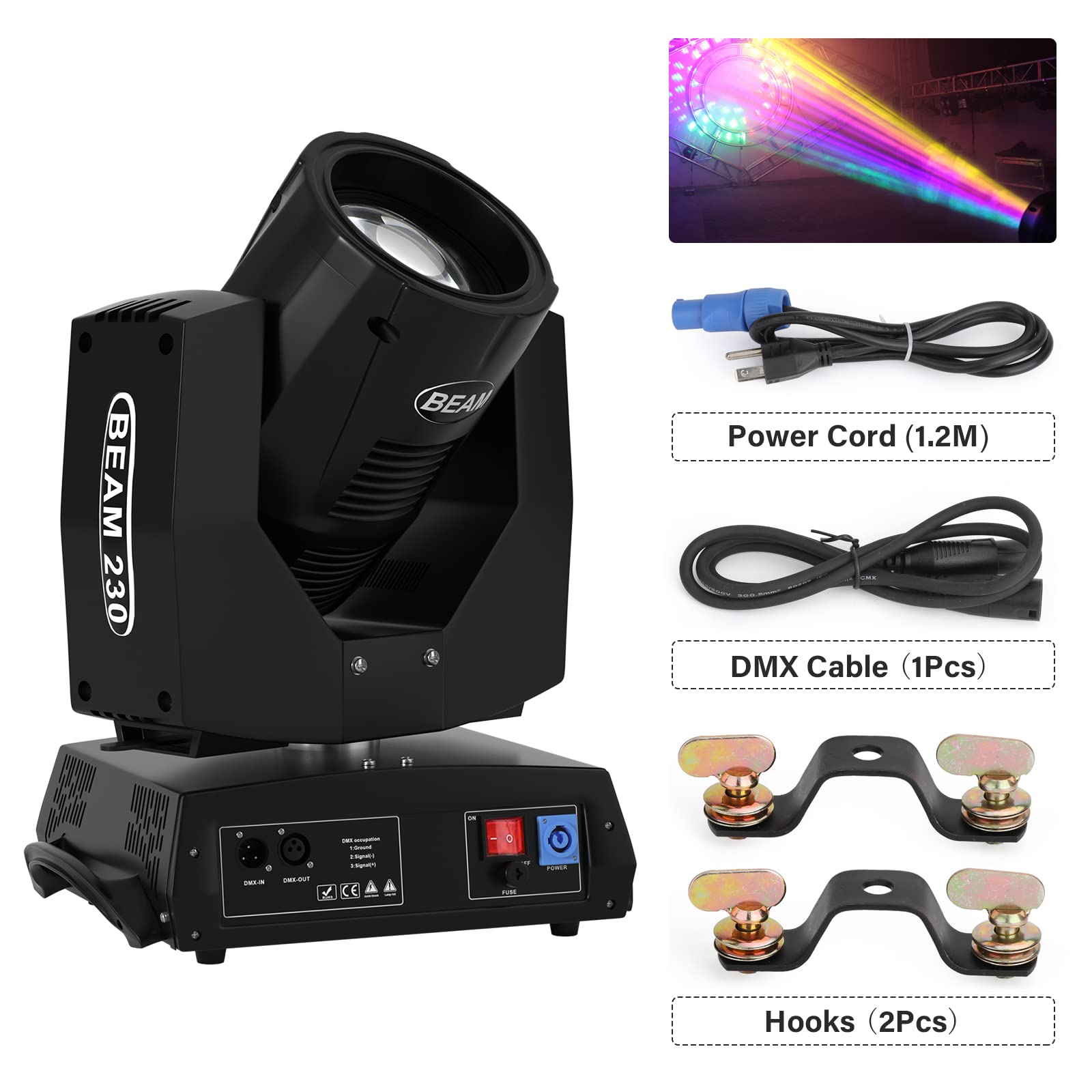 230W RGBW LED Moving Head Light with 7R Beam & 8 Prism - DMX512 Stage Lighting for DJ Disco Party, Concert, Wedding, and Nightclub Events (Black)