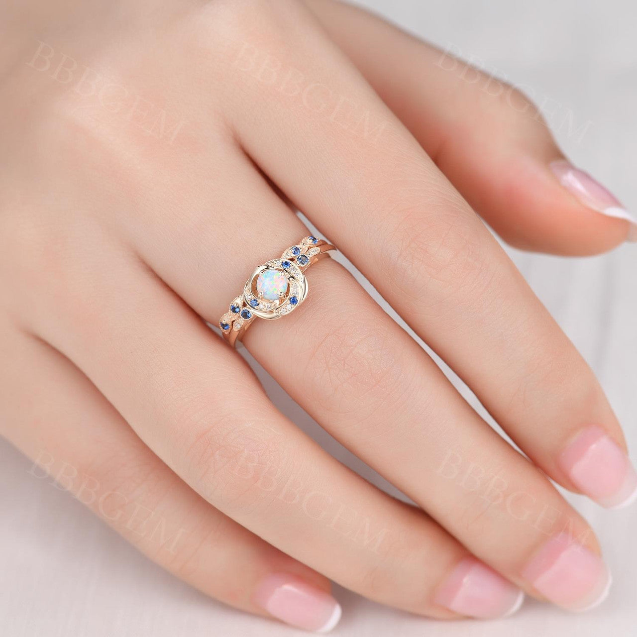 Art Deco Milgrain White Opal Engagement Ring Set - Vintage Inspired Wedding Band for Women - Perfect for Proposals, Anniversaries & Bridal Jewelry