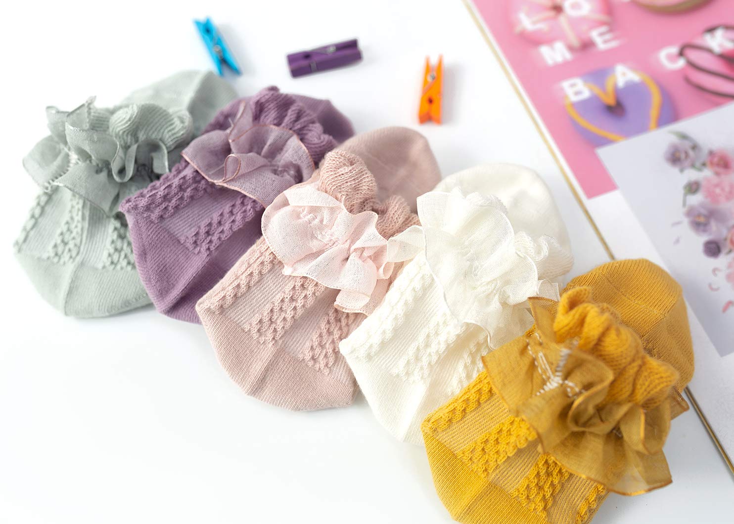 Little Girls Ruffle Lace Trim Cotton Socks - Toddler Baby Girl Eyelet Frilly Dress Socks for Party, Wedding & Special Occasions