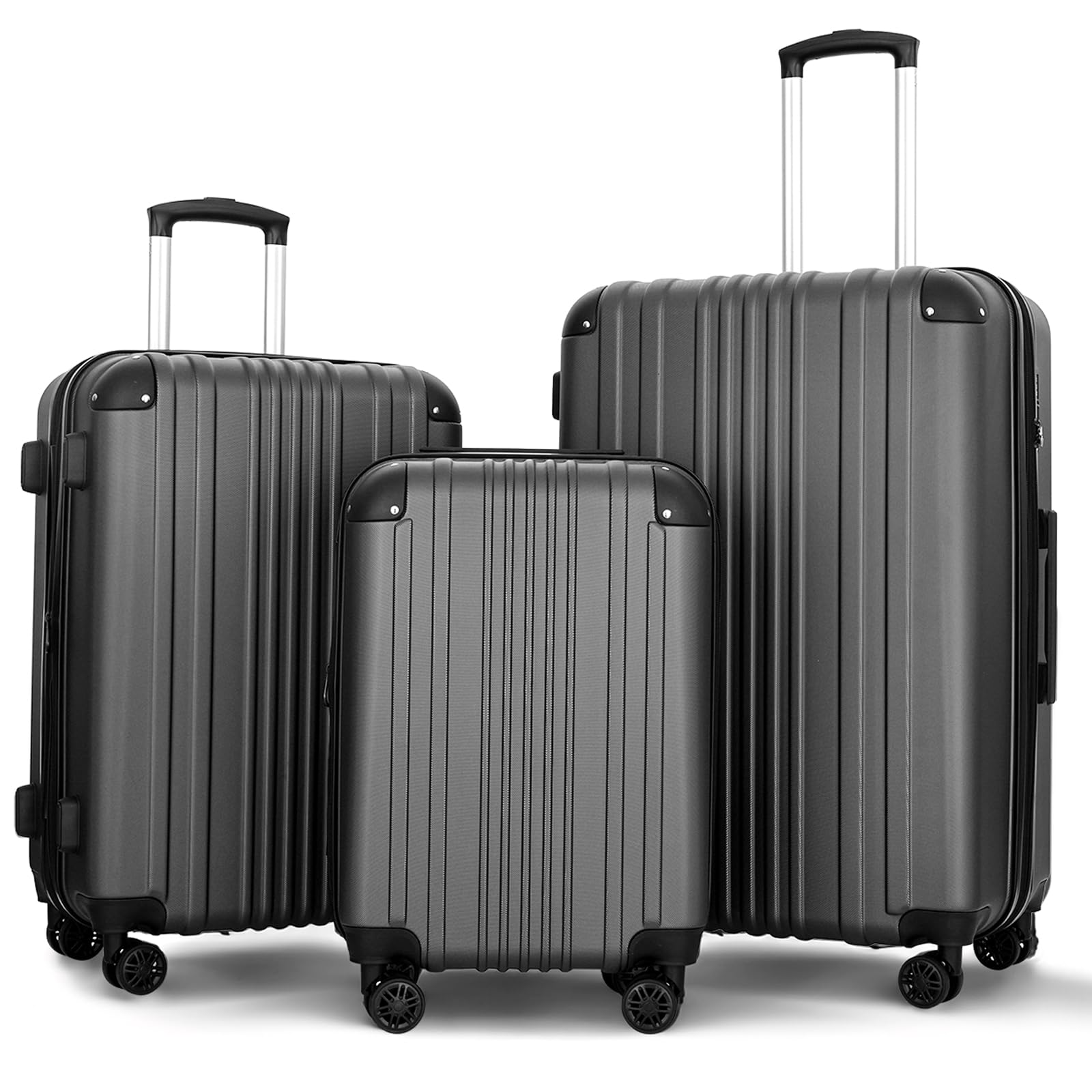 3-Piece Expandable Hard Shell Spinner Luggage Set with TSA Lock - Lightweight Durable Suitcases for Travel (Dark Gray) | Perfect for Family Vacations, Business Trips & International Travel