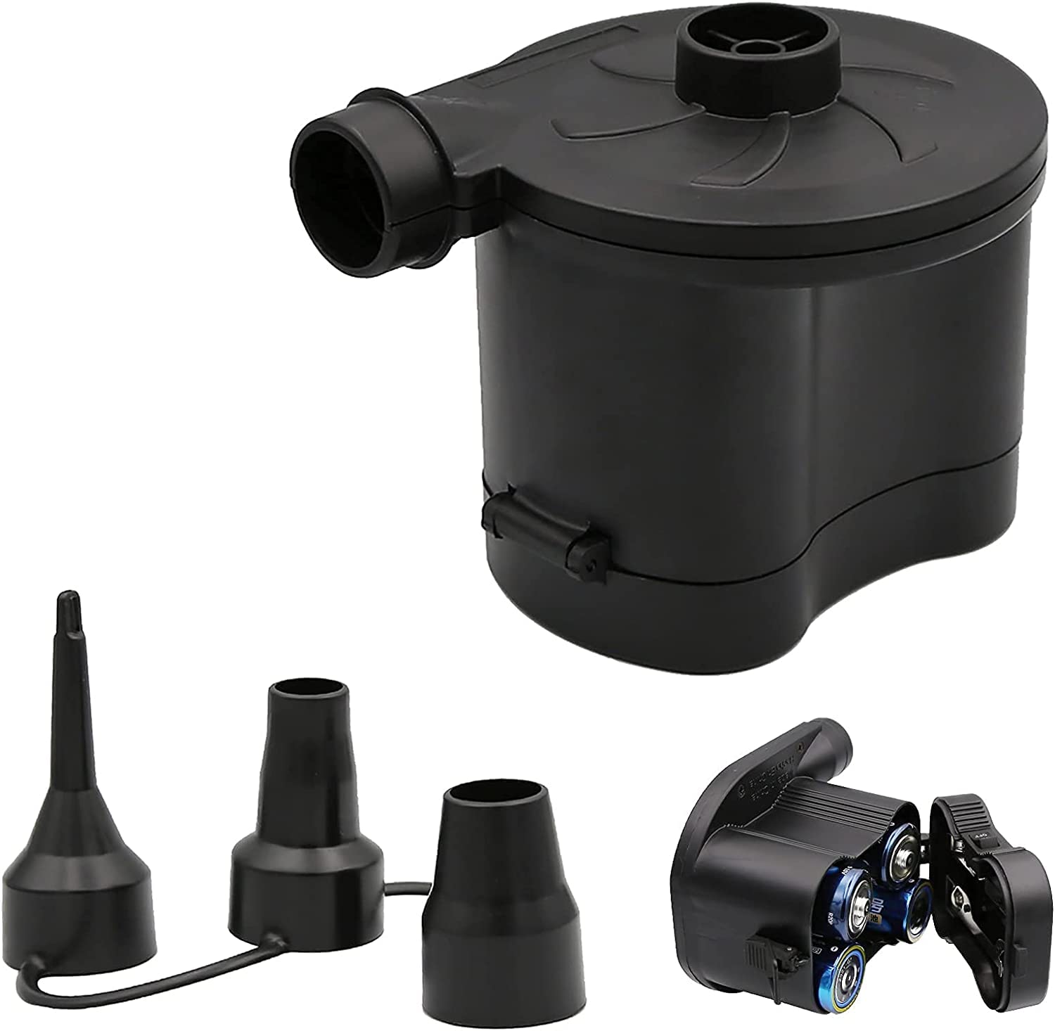 OBEST Portable Electric Air Pump - Battery Powered Inflator & Deflator for Air Mattress, Pool Floats, Rafts, Boats & Toys - Includes 3 Nozzles - Perfect for Camping, Beach Trips & Outdoor Adventures