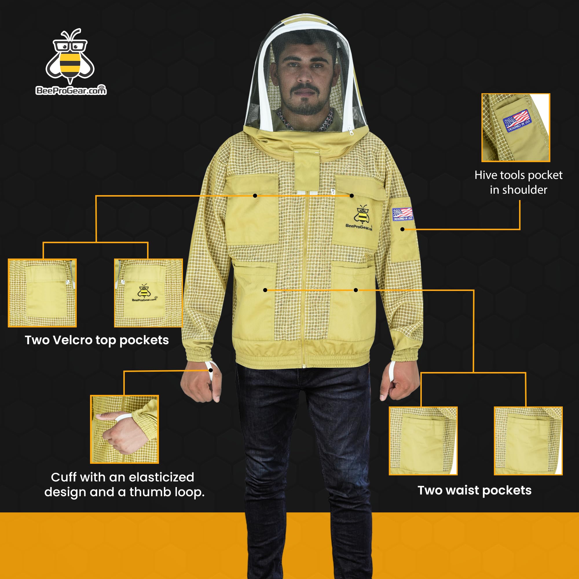 BeeProGear 3-Layer Ultra Mesh Beekeeping Jacket with Fencing Veil & Sting-Proof Leather Gloves - Unisex Protective Suit for Beekeepers (Brown, X-Small) | Ideal for Honey Harvesting, Hive Inspection & Outdoor Beekeeping Activities