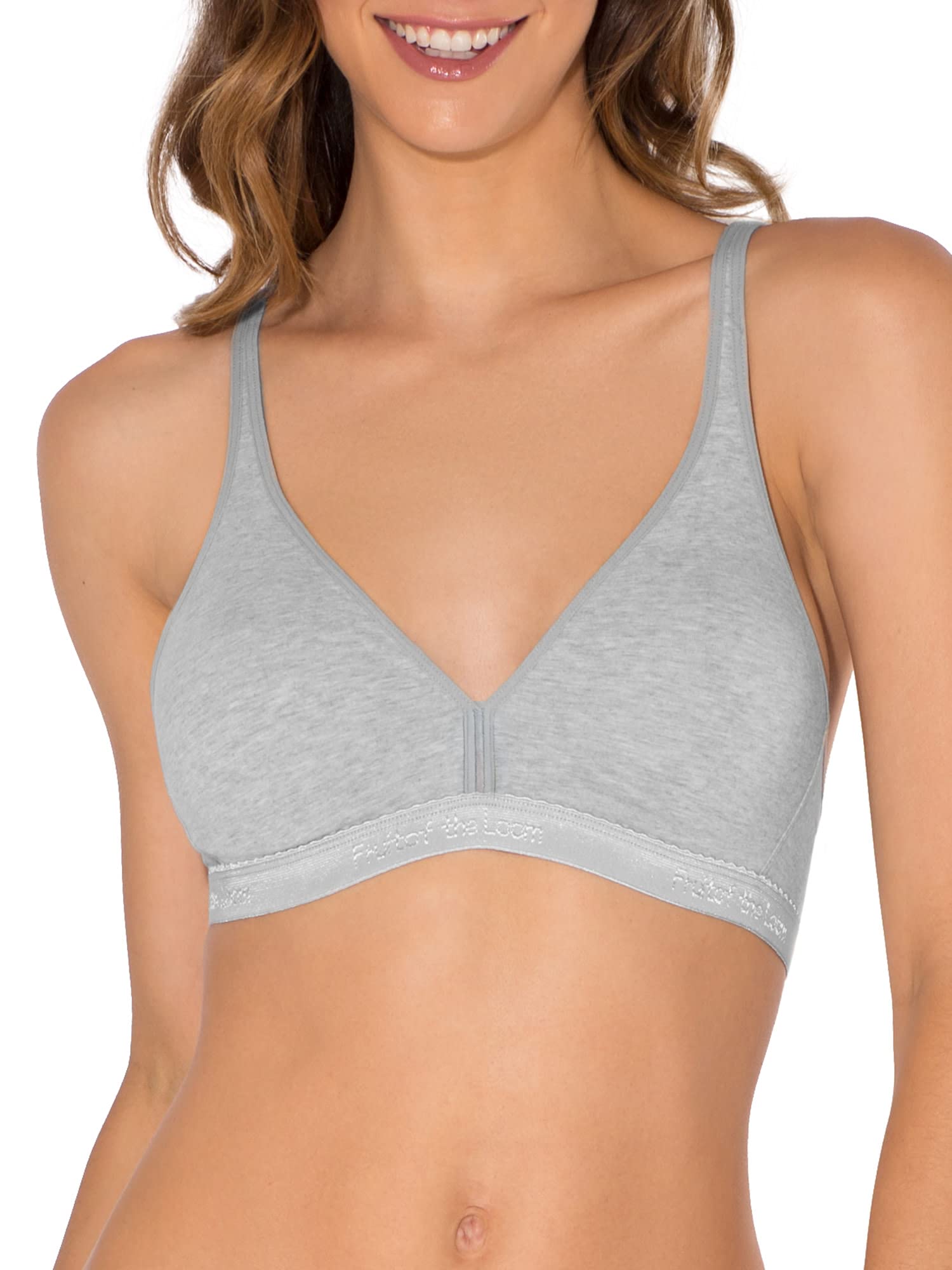 Fruit of the Loom Women's Comfortable Wirefree Cotton Bralette - Soft Support Bra, Multi-Pack Options for Everyday Wear, Sleep & Lounge
