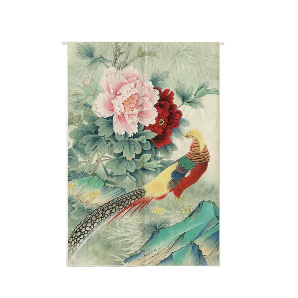 Oncefirst Japanese Noren Door Curtain - Linen Tapestry with Peony Design, 35.5'' x 59.1'' - Perfect for Entryways, Room Dividers & Asian-Inspired Home Decor