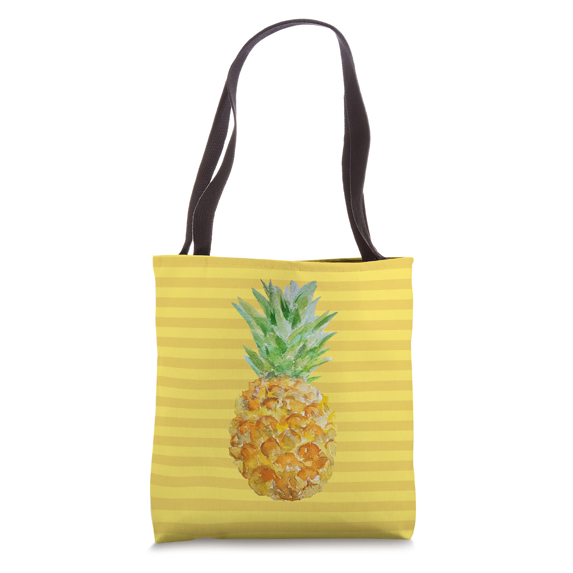 Stylish Yellow Stripes Pineapple Tropical Beach Watercolor Tote Bag - Perfect for Summer Travel, Beach Vacation & Shopping