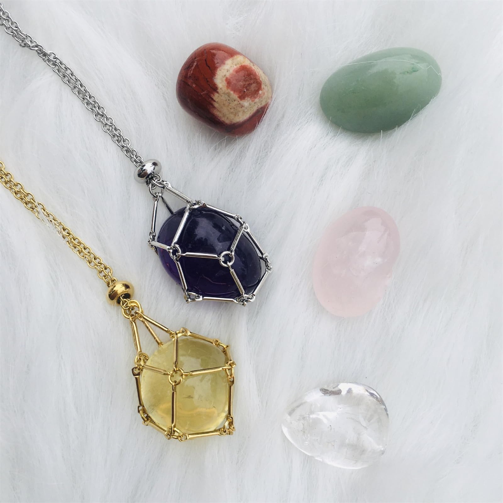 Handmade Adjustable Crystal Stone Holder Necklace for Women - Interchangeable Cage Pendant with Natural Gemstones | Perfect for Everyday Wear, Gifts & Spiritual Healing