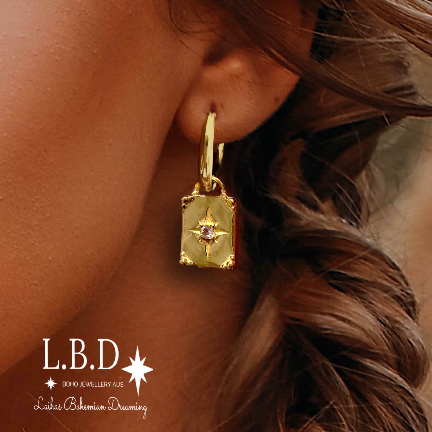 Laihas Celestial Crystal Topaz Gold Hoop Earrings for Women - 14K Gold Plated Statement Jewelry - Perfect for Parties, Weddings & Everyday Wear