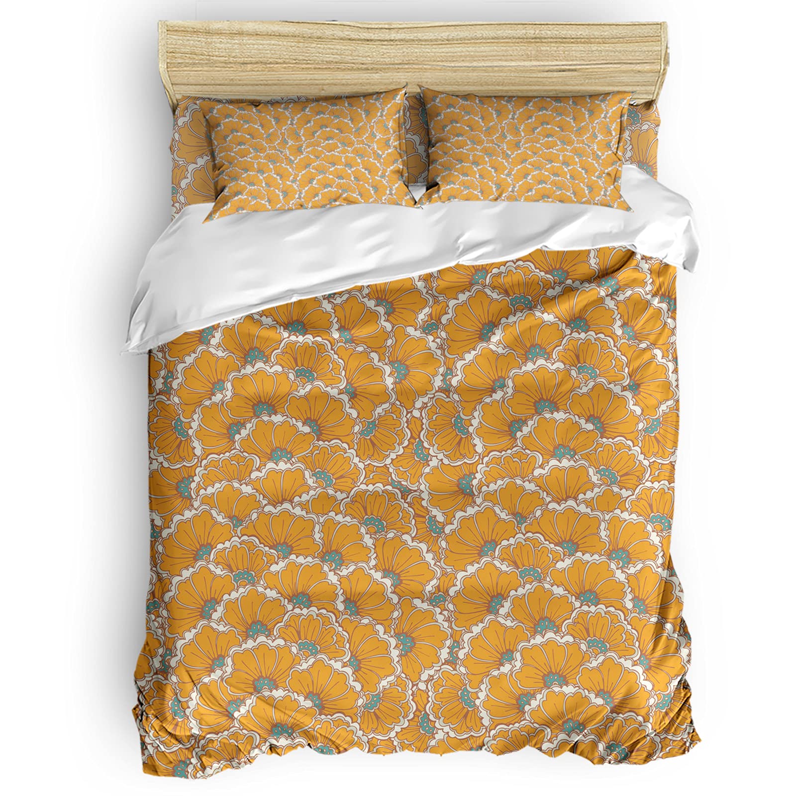 CHARMHOME 4-Piece Duvet Cover Set Twin Size - Orange Floral Textured Bedding with Zipper Closure | Luxury Soft Microfiber Comforter Cover (Comforter Not Included) | Perfect for Guest Rooms, Dormitories & Cozy Bedroom Decor
