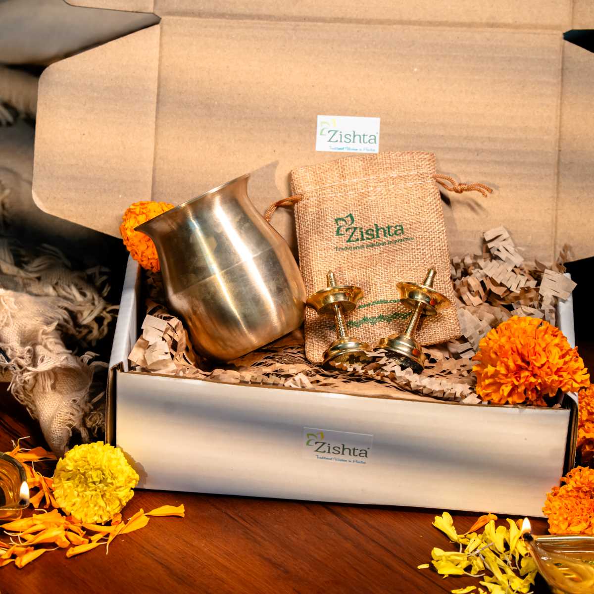 Divya Kansa Lota Deepam Set - Traditional Indian Brass Oil Lamp & Water Pot Gift Set for Puja, Wedding, Housewarming | Spiritual Home Decor & Ayurvedic Wellness Accessories